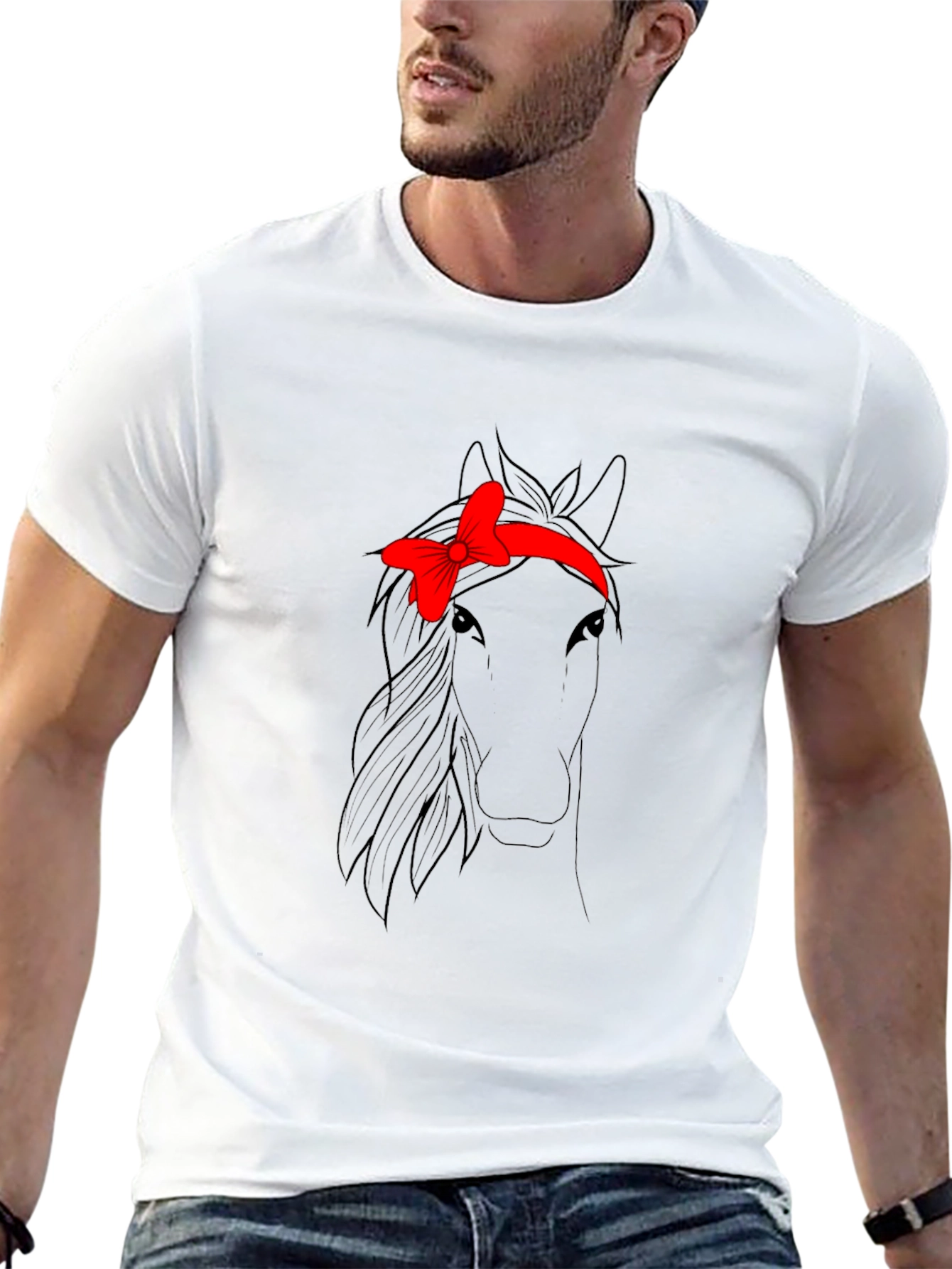 Black Horse with Bow T-Shirt - Cute Animal Design view 13