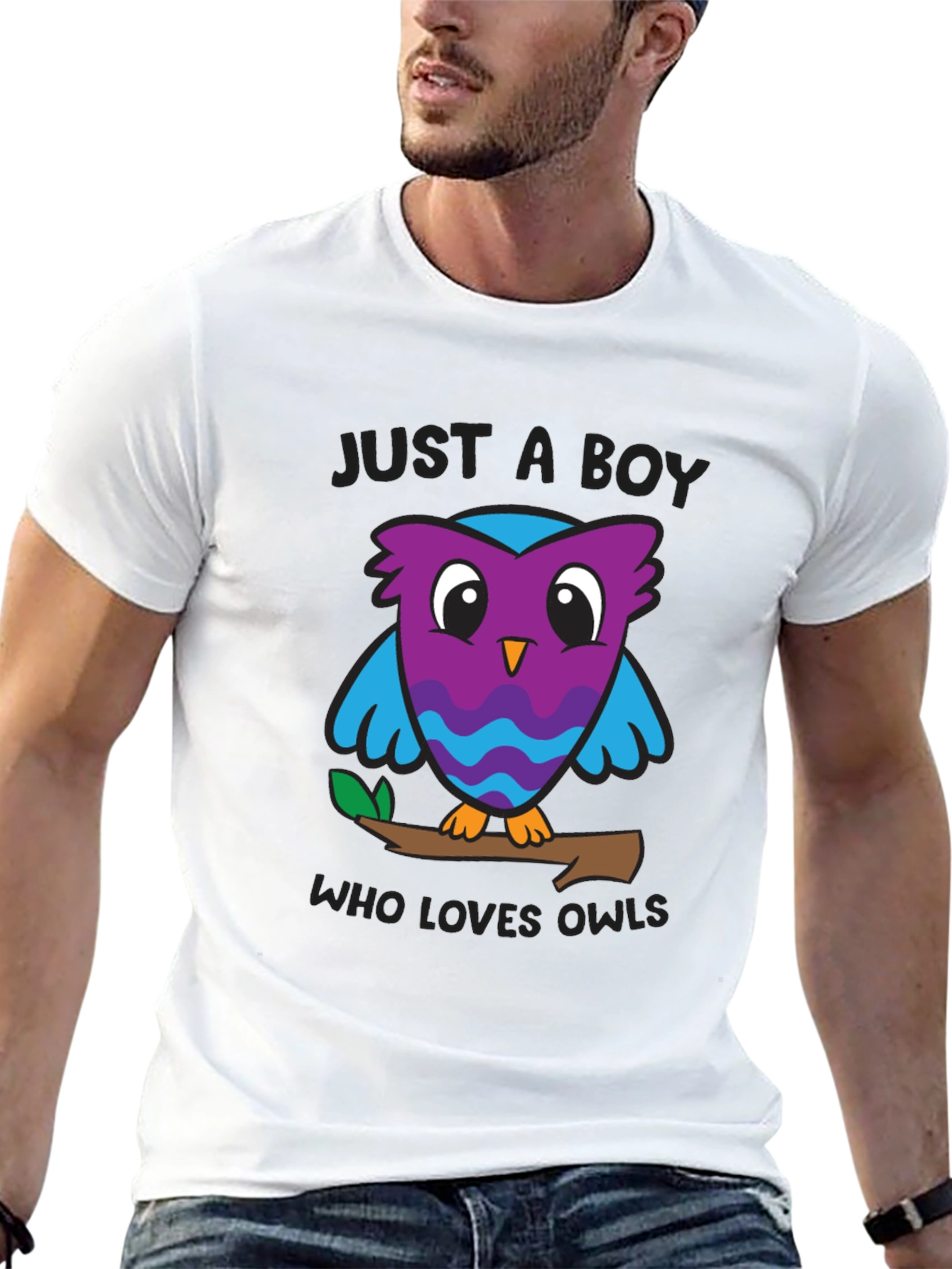 Black Just A Boy Who Loves Owls Graphic T-Shirt view 13