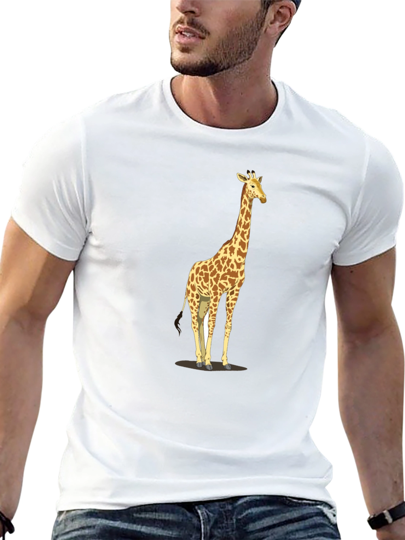 Black Giraffe Print Black T-Shirt - Men's Casual Tee view 13