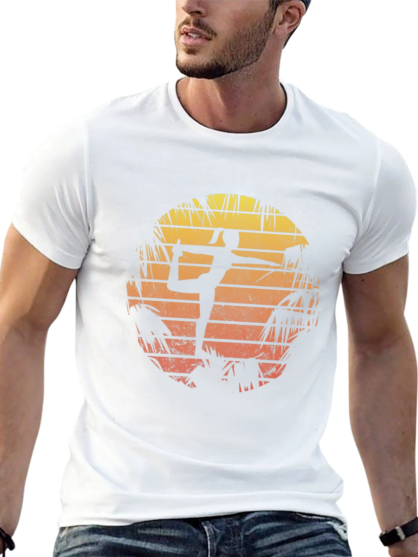 Black Yoga Pose Sunset Graphic T-Shirt view 13