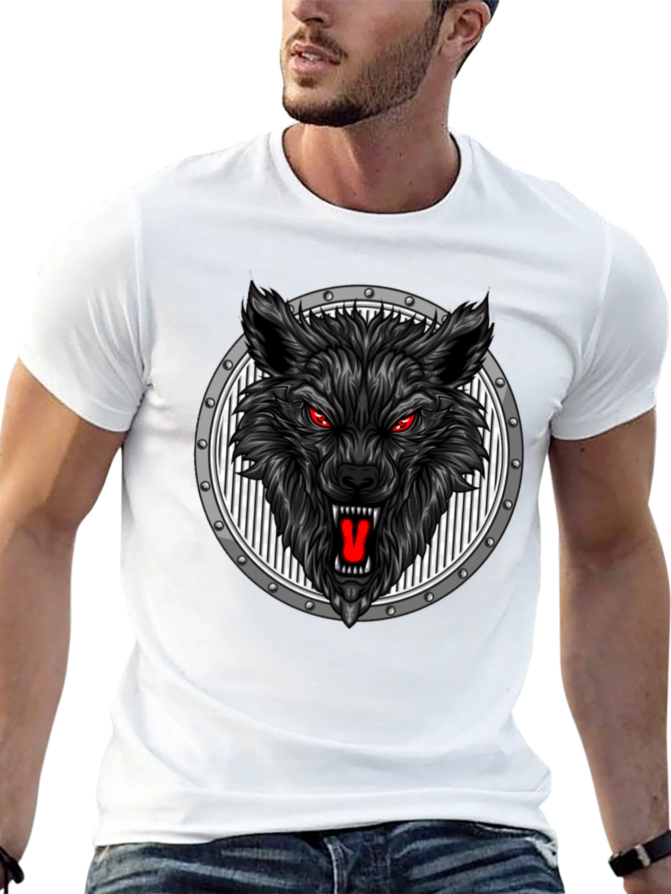 Black Wolf Head Graphic Black T-Shirt view 13