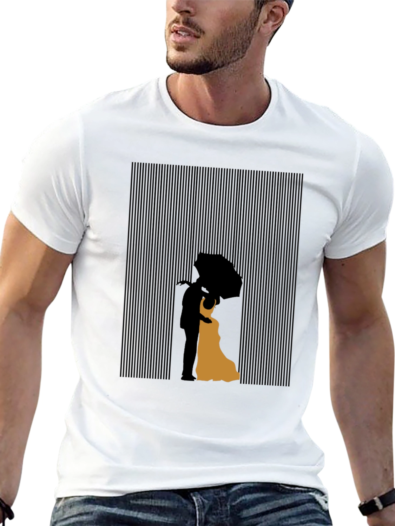 Black Silhouetted Embrace Graphic T-Shirt - Modern Art Tee view 13