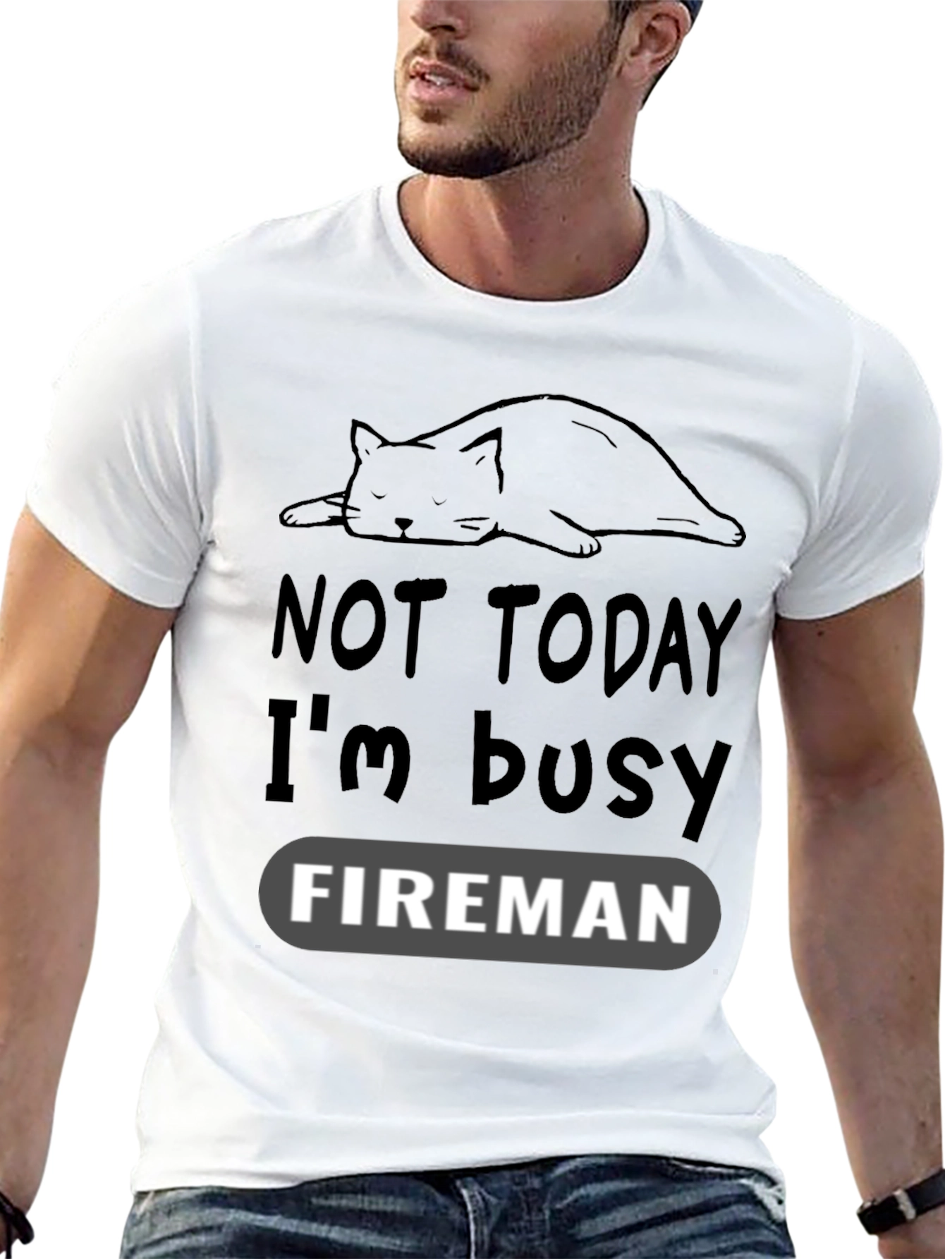 Black Funny Cat Fireman T-Shirt - Not Today I'm Busy view 13