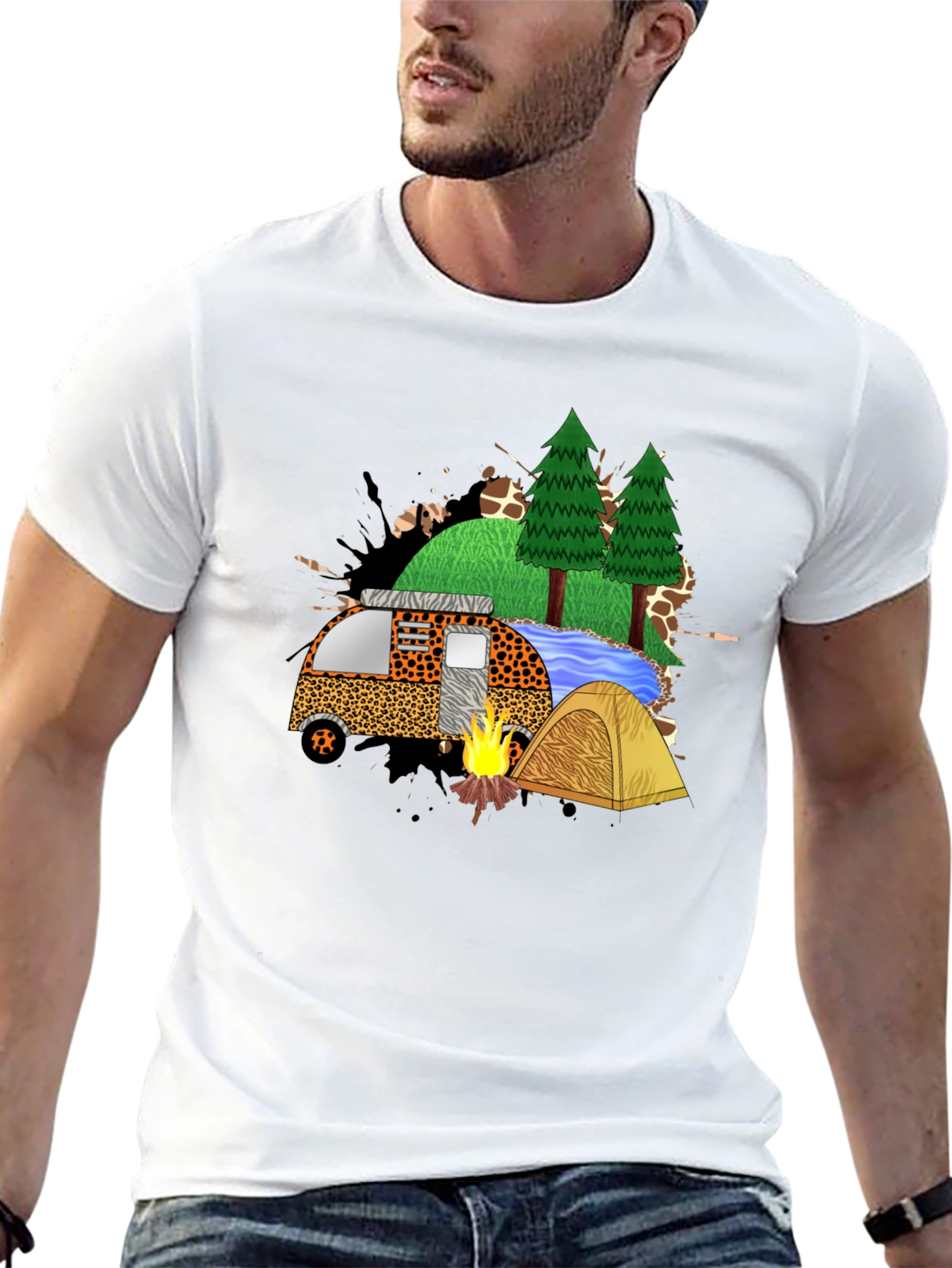 Black Camping Adventure Black Graphic T-Shirt view 13