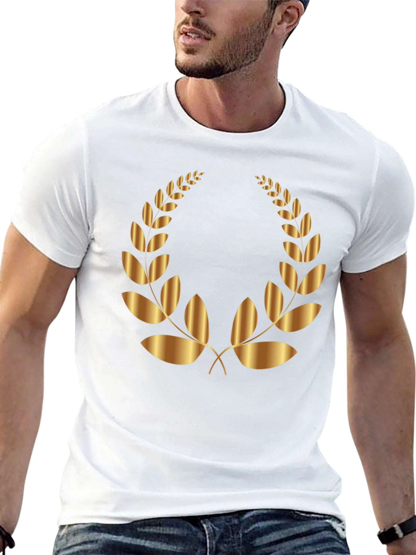 Black Gold Laurel Wreath Graphic Black T-Shirt view 13