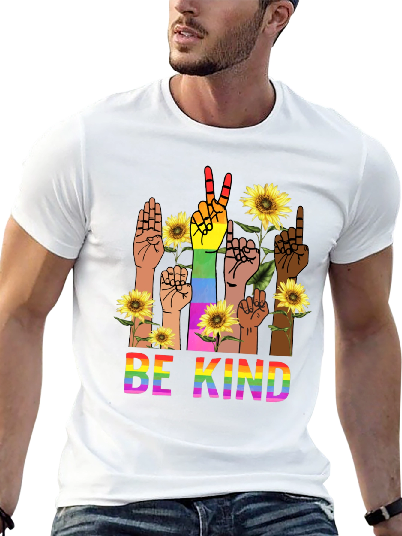 Black Be Kind Rainbow Hands T-Shirt view 13