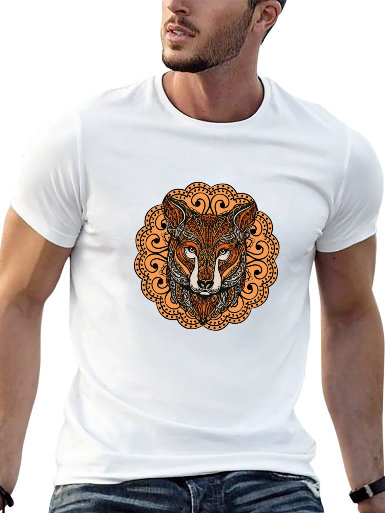 Black Fox Mandala Graphic T-Shirt - Stylish Crew Neck Tee view 13