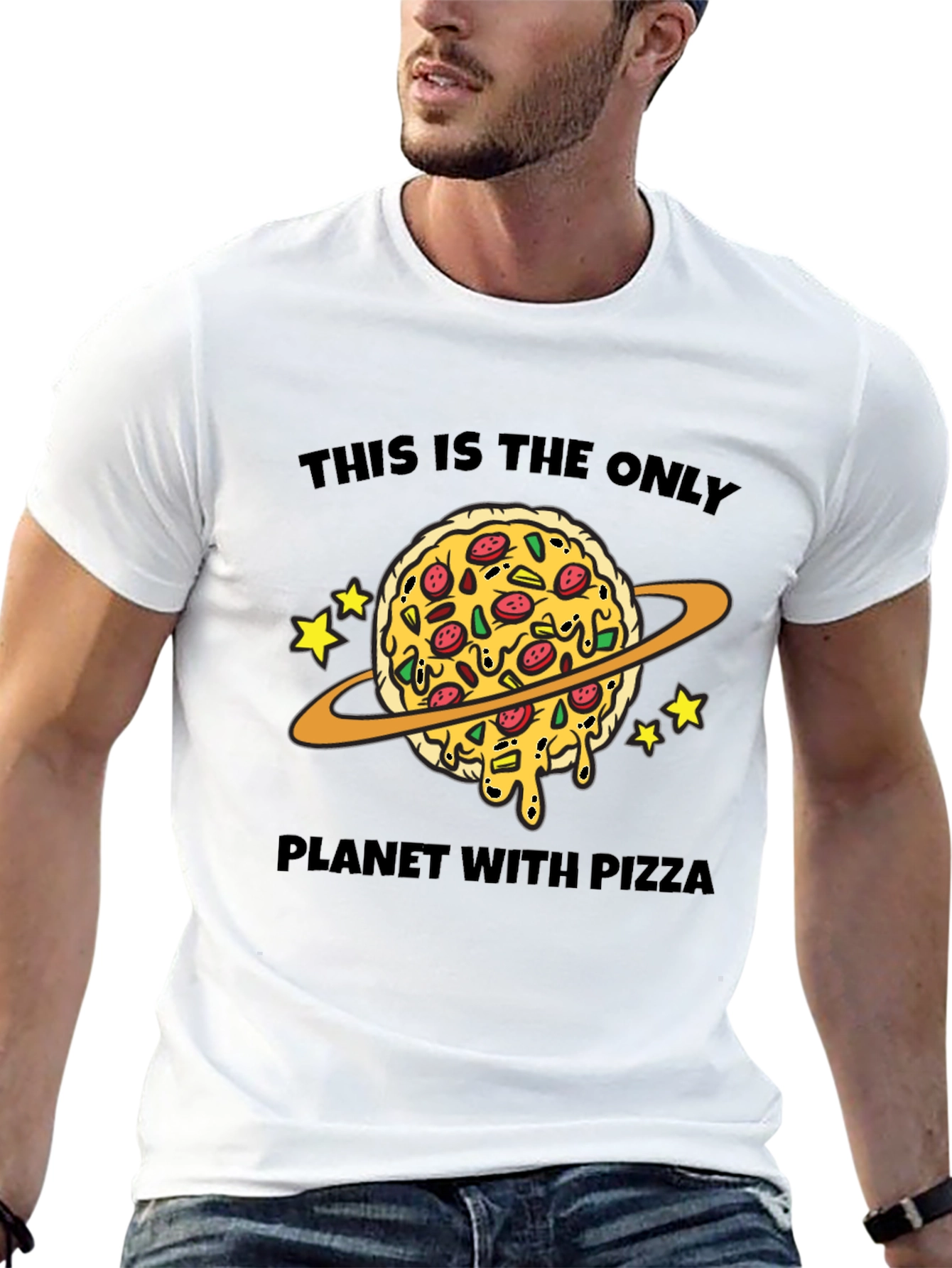 Black Pizza Planet T-Shirt: Space Foodie Tee view 13
