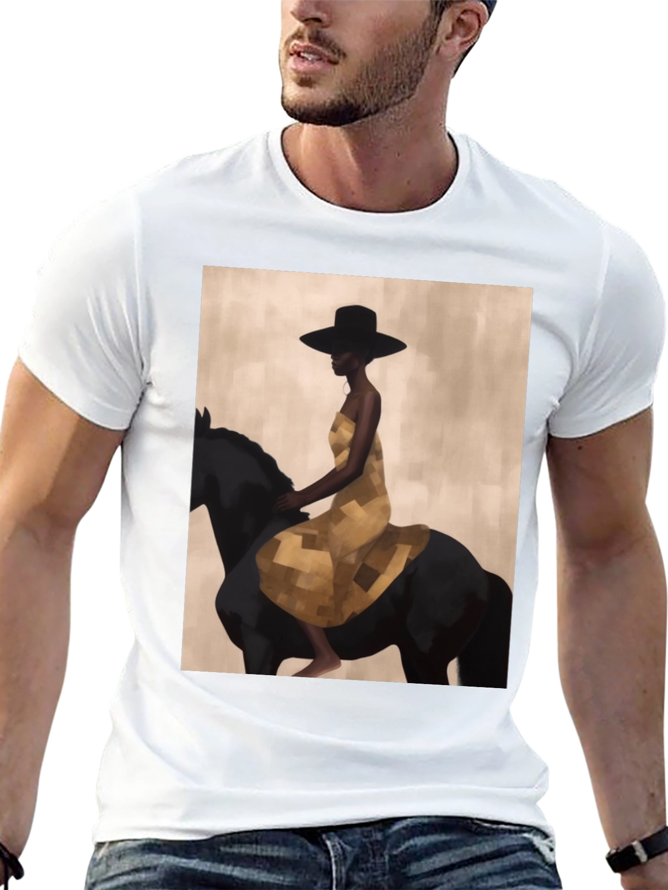 Black Black T-Shirt with Woman Riding Horse Design view 13