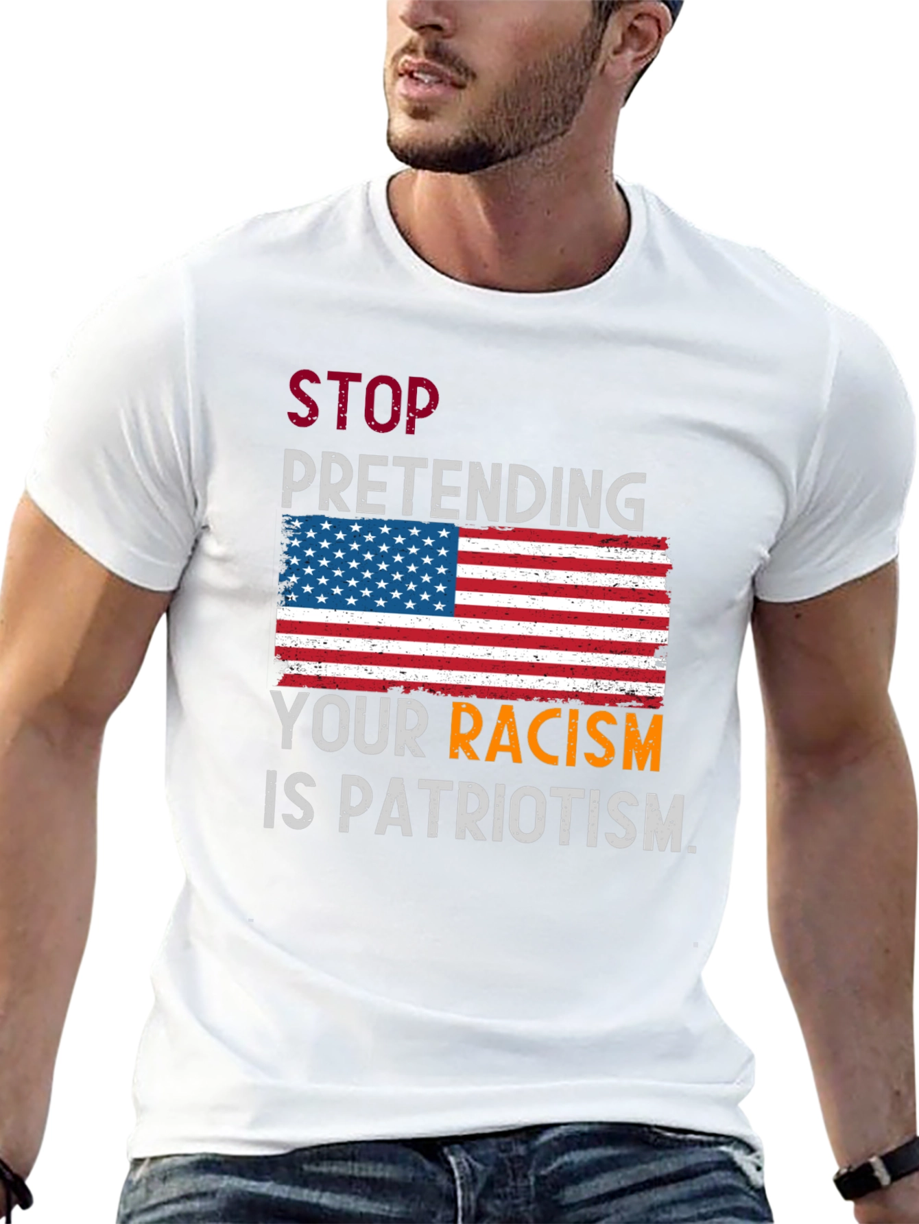Black Stop Pretending Your Racism Is Patriotism T-Shirt view 13