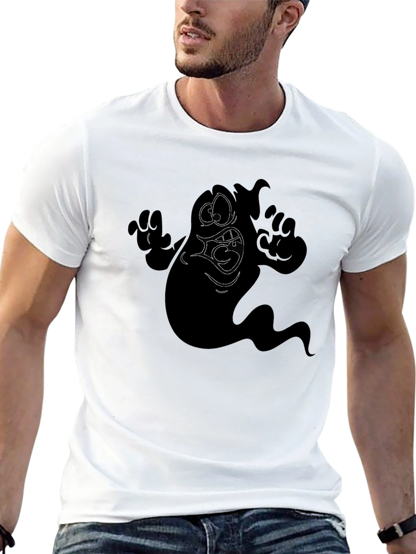 Black Spooky Ghost Graphic Tee - Men's Black T-Shirt view 13