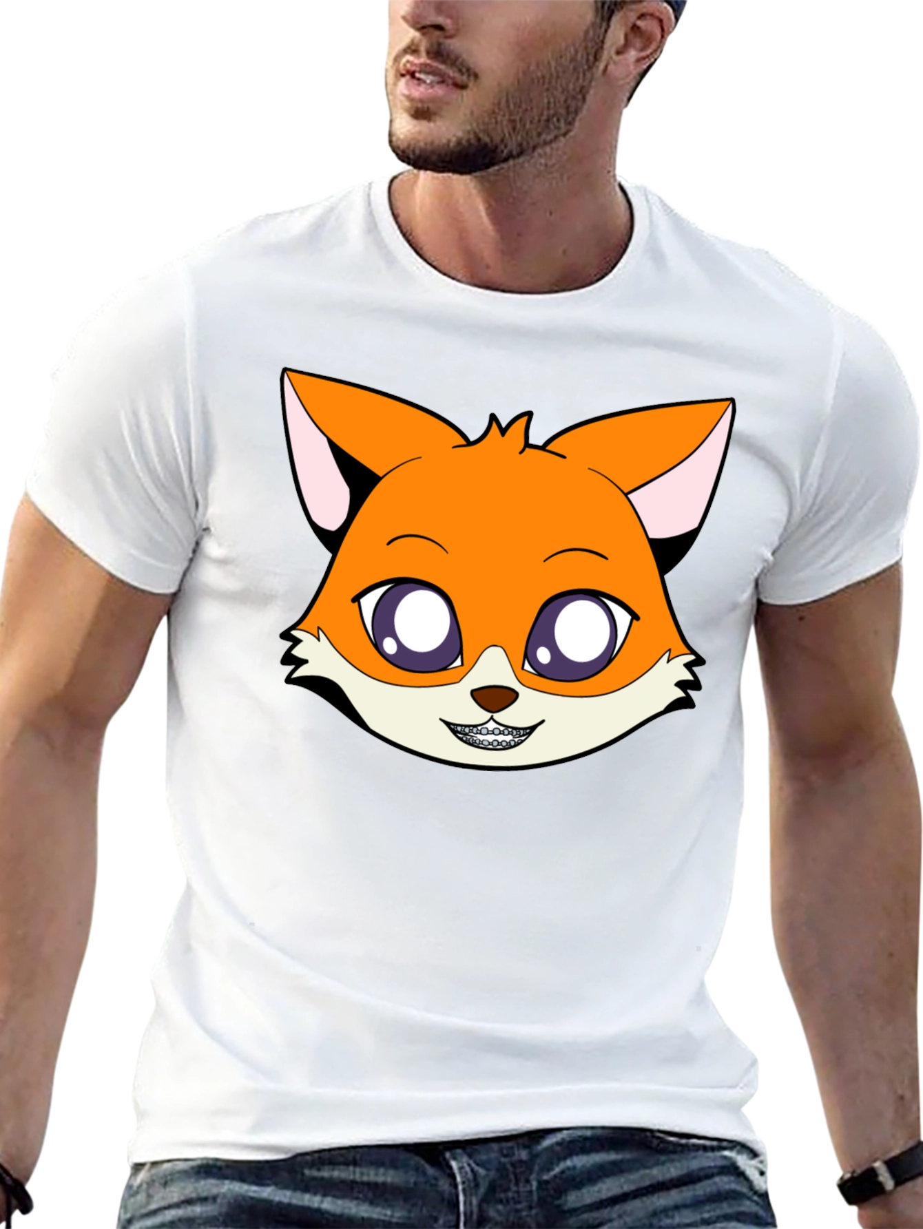 Black Cartoon Fox Graphic Tee - Unisex Black T-Shirt view 13