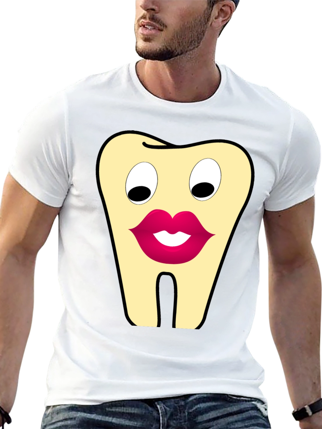Black Funny Tooth Cartoon Graphic T-Shirt view 13