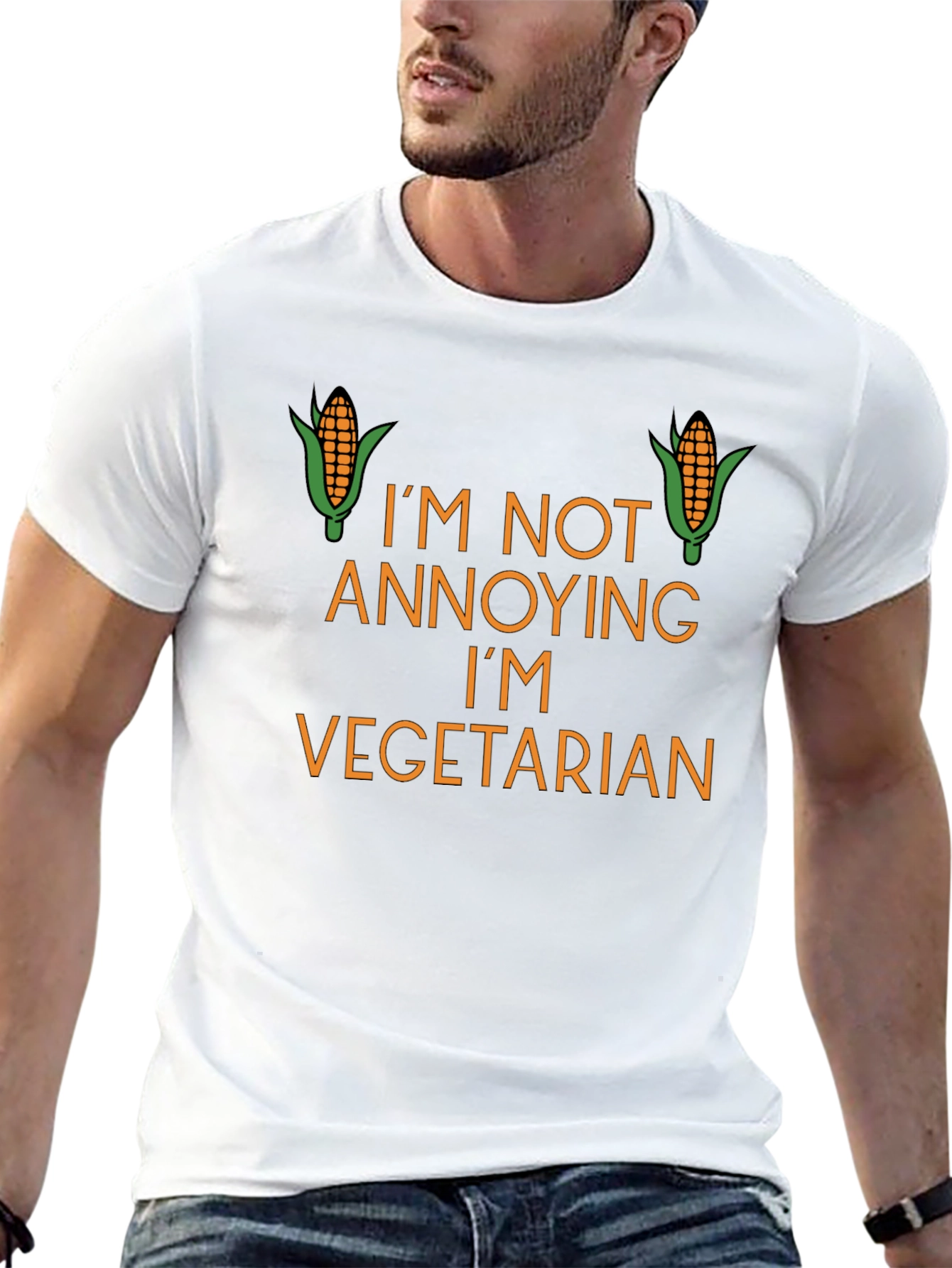 Black Funny Vegetarian Graphic Tee - Black Cotton T-Shirt view 13