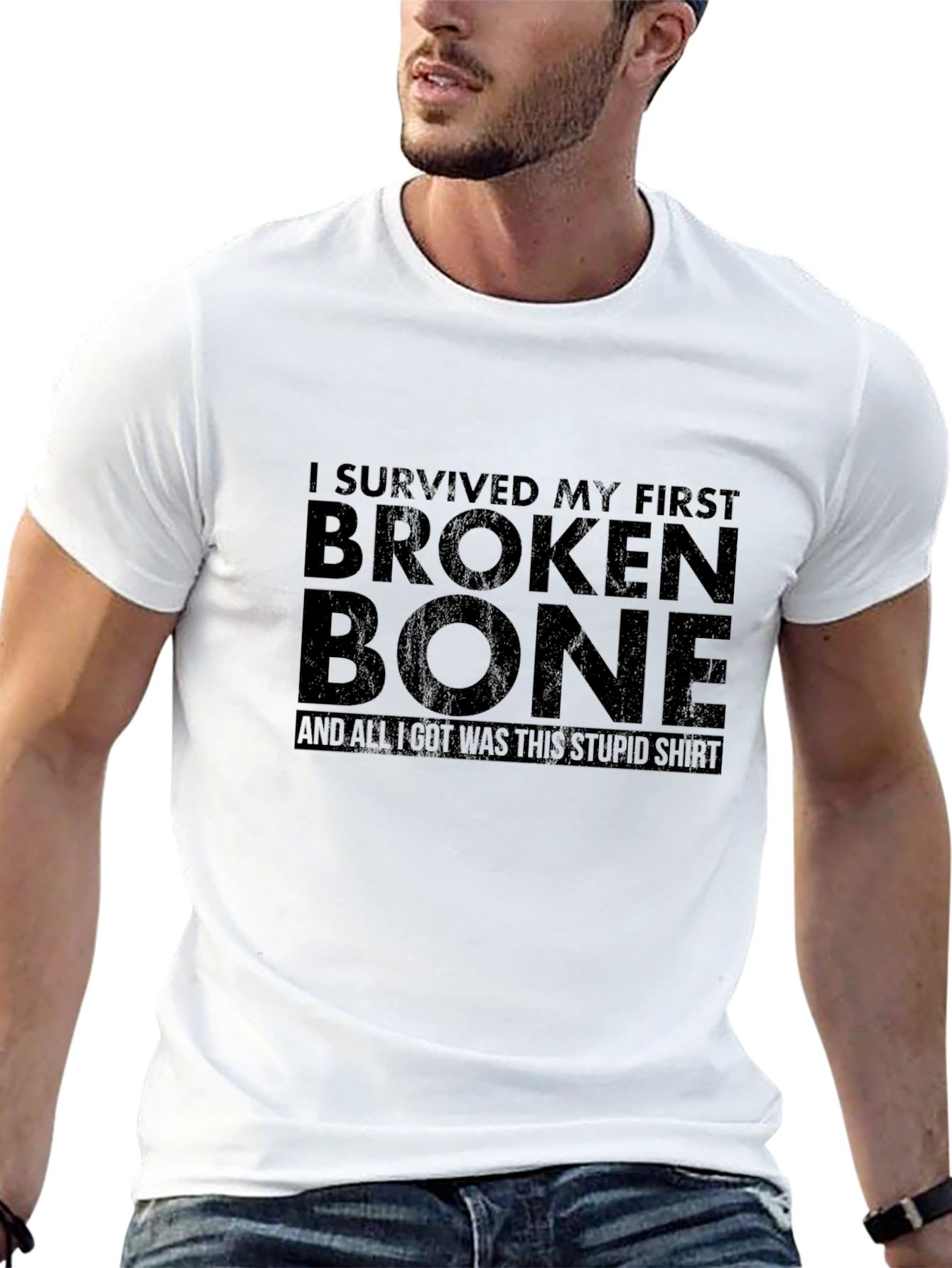 Black I Survived My First Broken Bone T-Shirt view 13