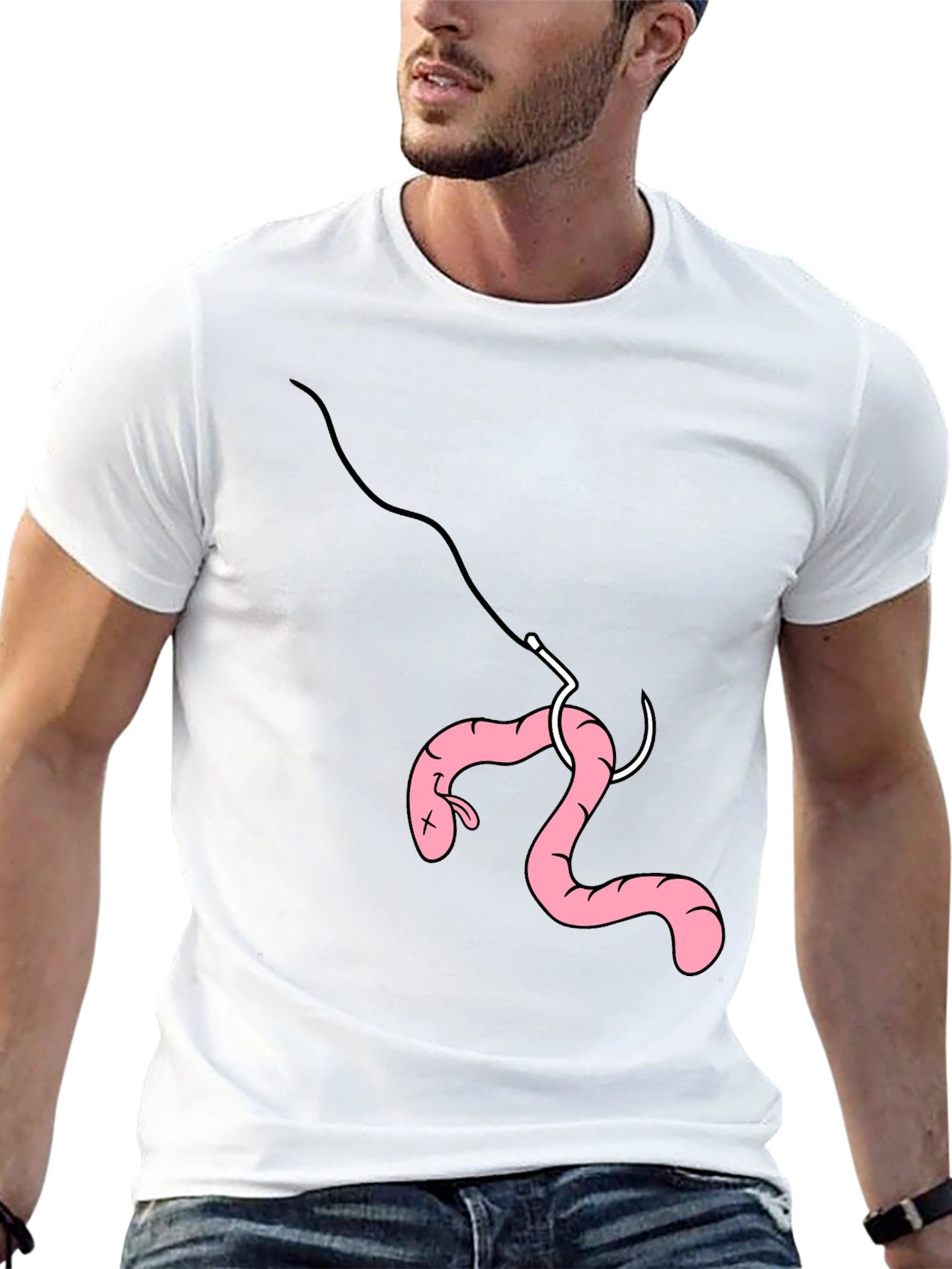Black Funny Fishing Worm Hook T-Shirt view 13