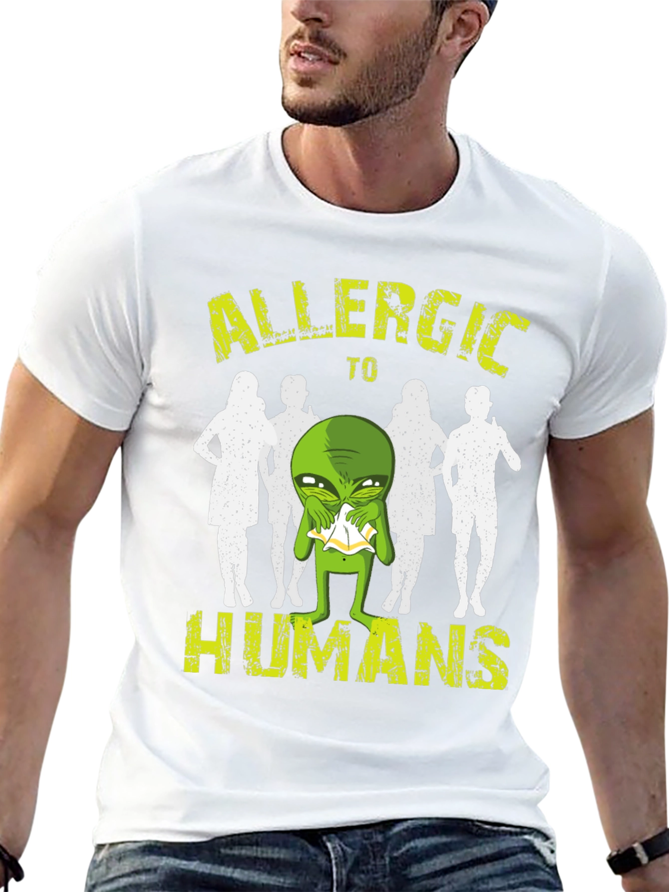 Black Allergic to Humans Alien T-Shirt - Funny Graphic Tee view 13