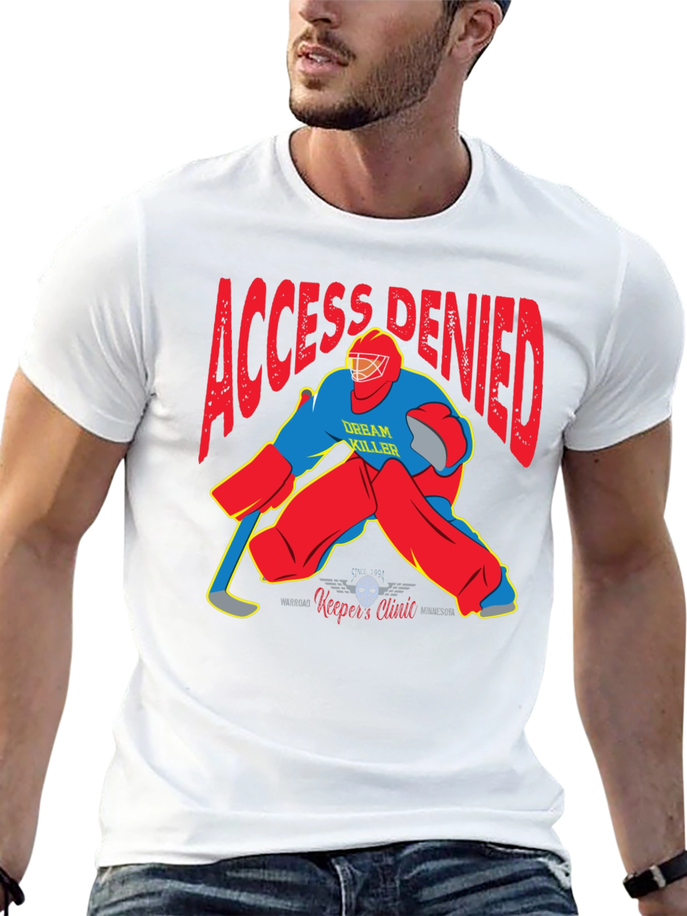 Black Access Denied Hockey Goalie Graphic T-Shirt view 13