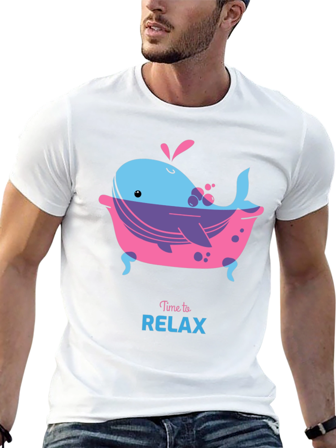 Black Time to Relax Whale in Tub Black T-Shirt view 13