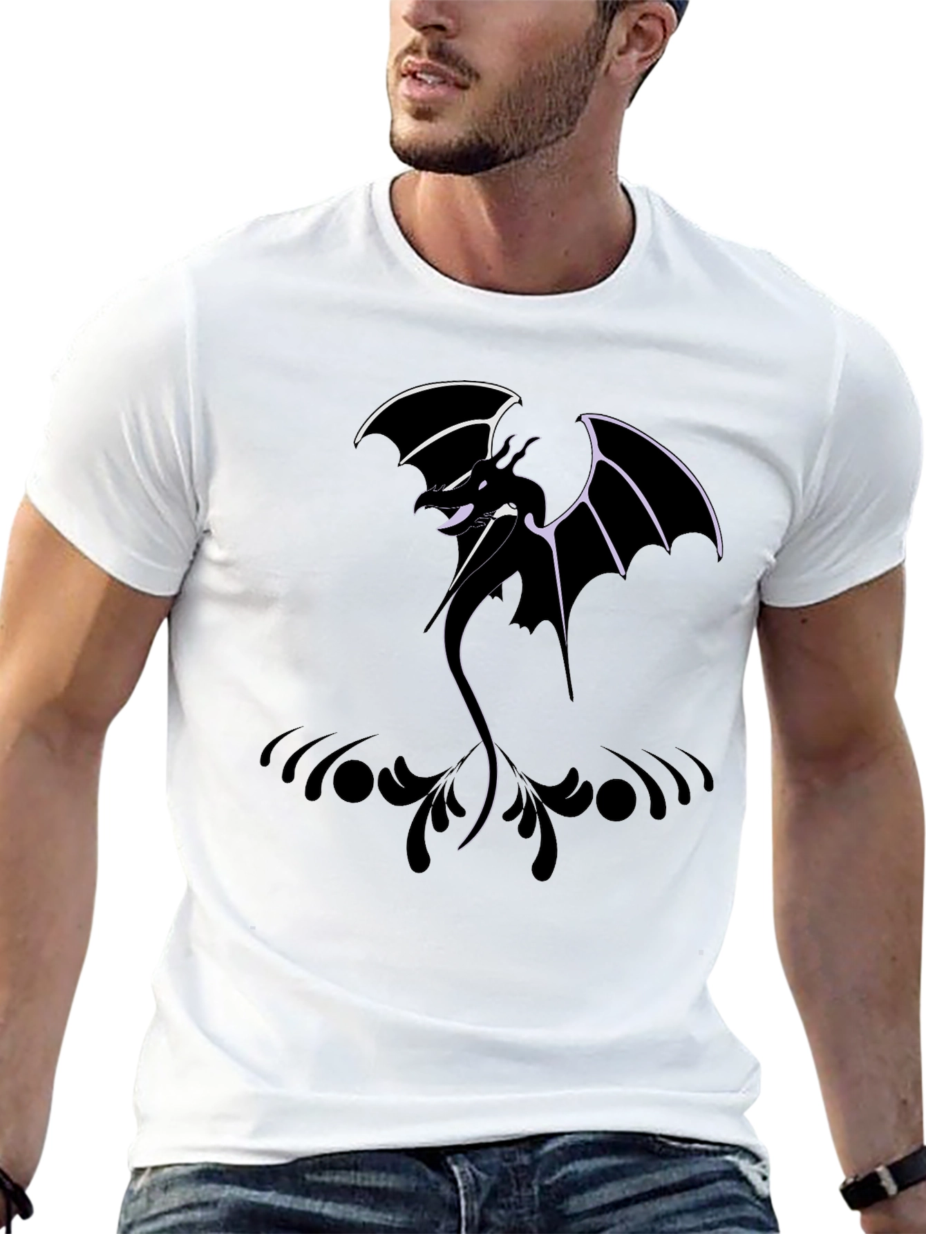 Black Dragon Graphic Black T-Shirt for Men view 13