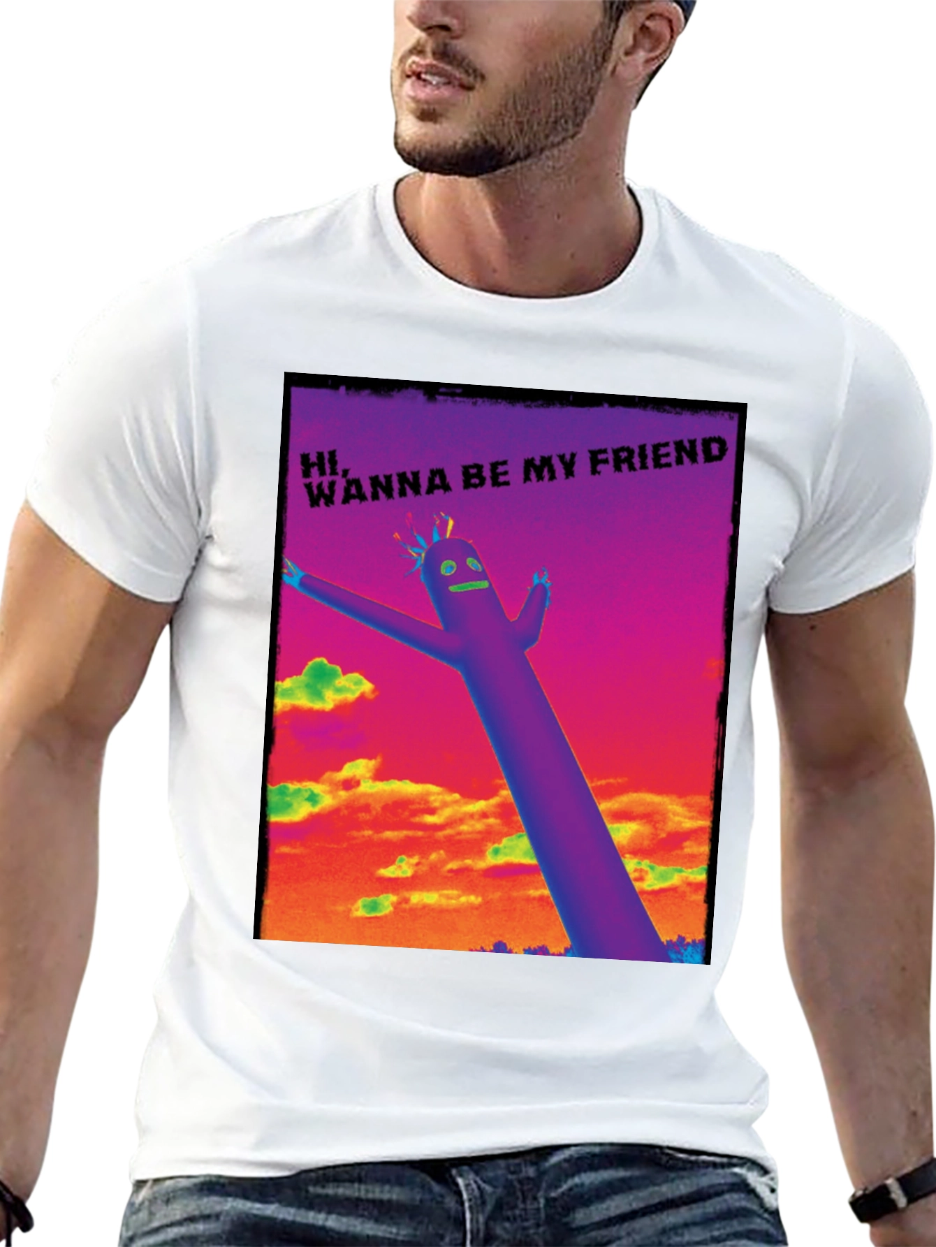 Black Wacky Waving Inflatable Arm Flailing Tube Man T-Shirt view 13