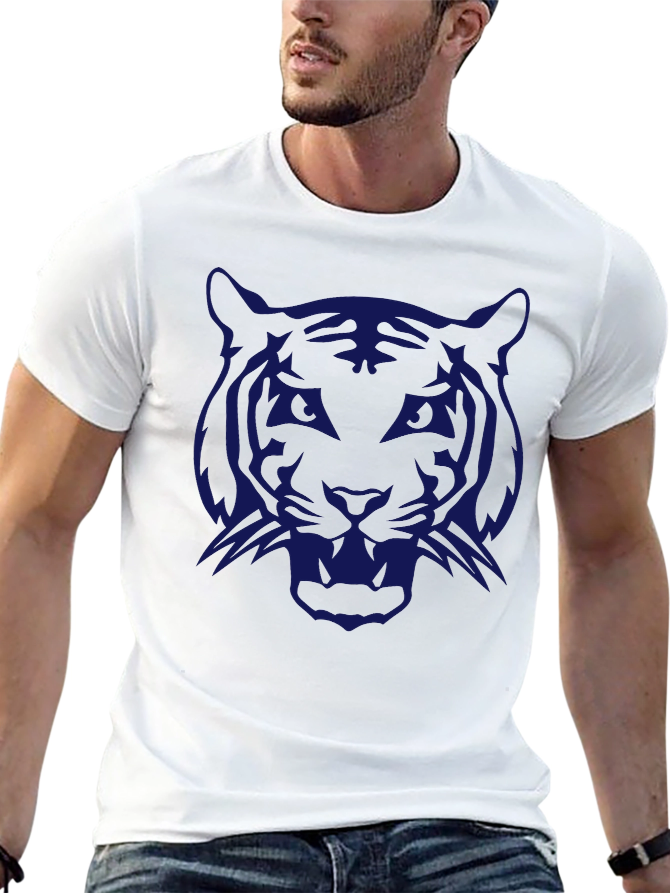 Black Men's Black T-Shirt with Bold Tiger Graphic view 13
