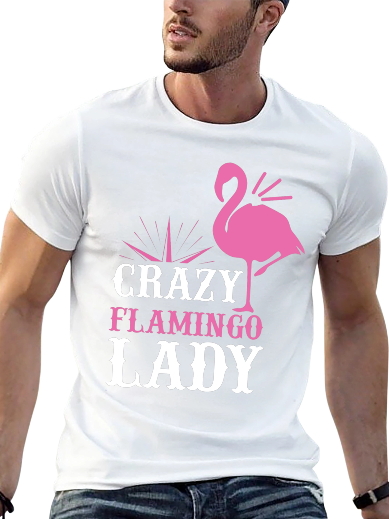 Black Crazy Flamingo Lady Graphic Tee - Black Cotton T-Shirt view 13