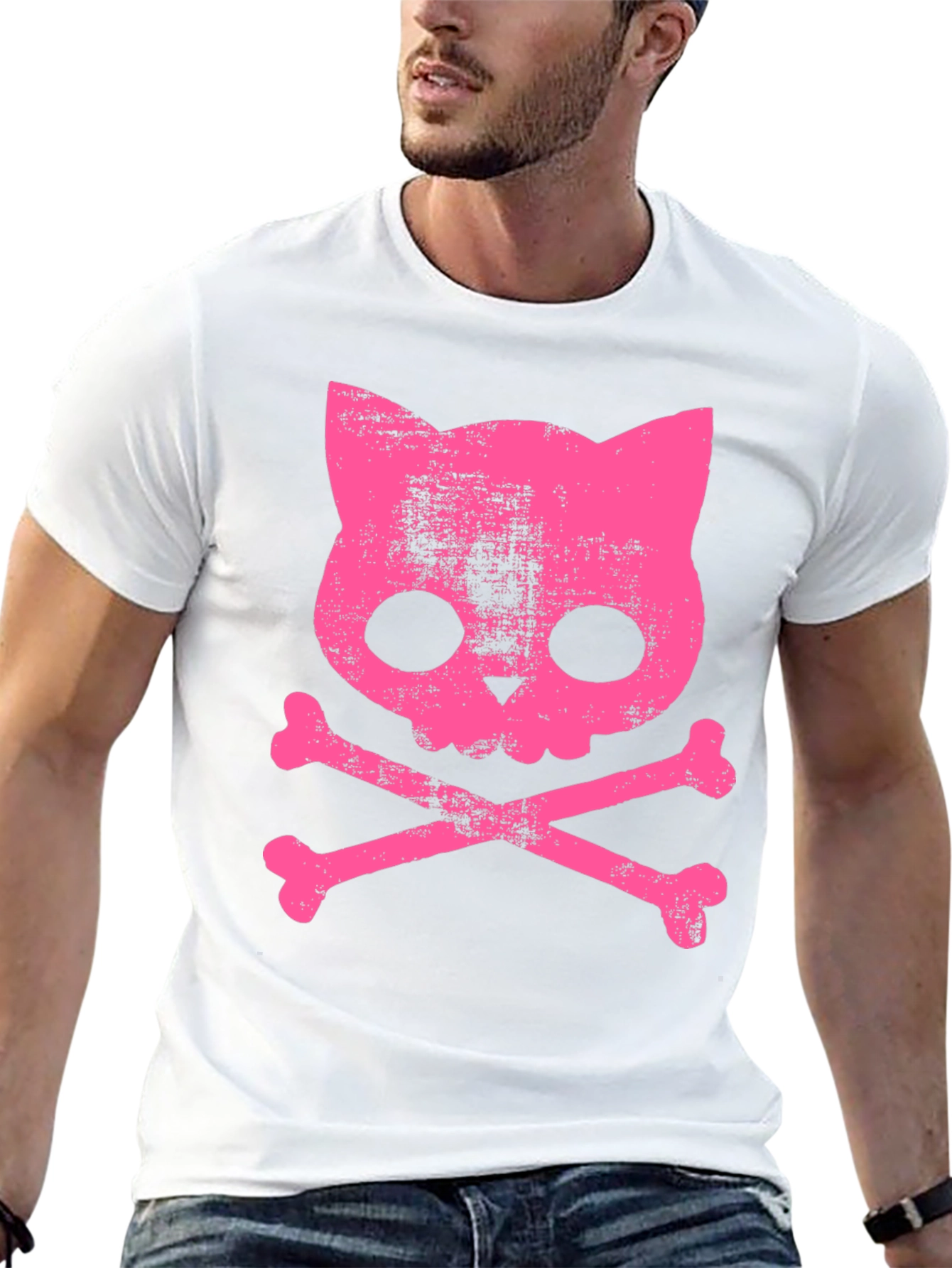 Black Cat Skull Bones Graphic T-Shirt view 13