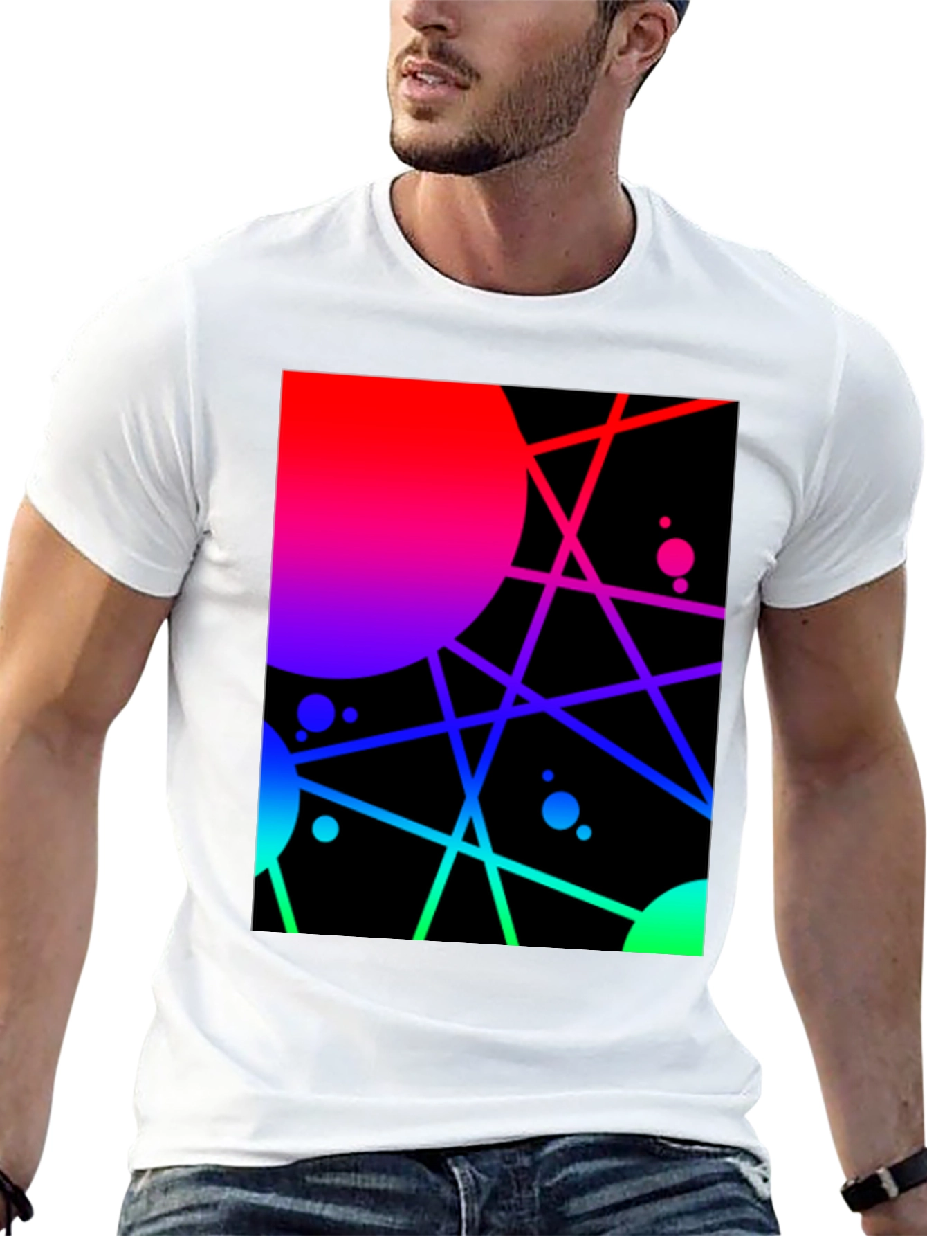 Black Abstract Geometric Graphic Tee - Vibrant Design view 13