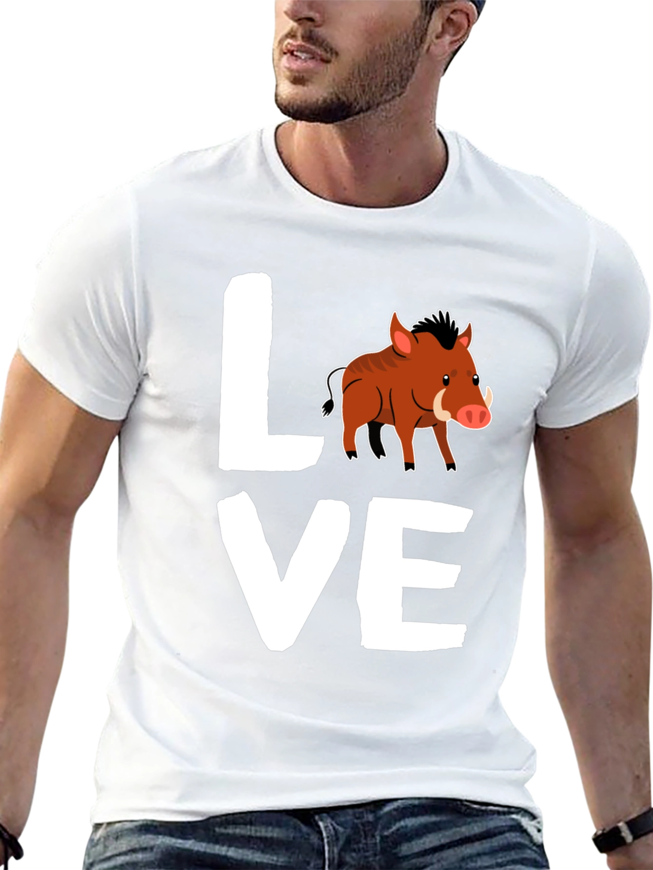Black Love Boar T-Shirt, Wild Pig Animal Tee, Black Cotton Shirt view 13