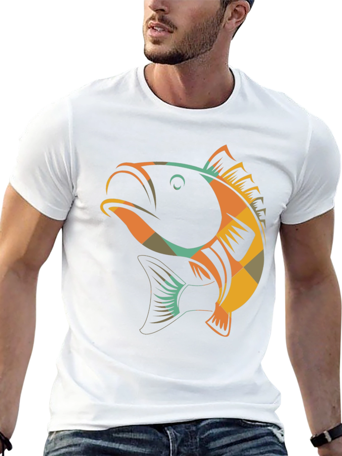 Black Retro Fish Graphic Tee - Black Cotton T-Shirt view 13
