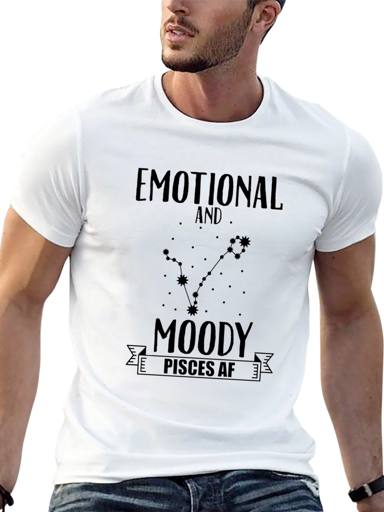 Black Emotional Moody Pisces Zodiac Sign T-Shirt view 13