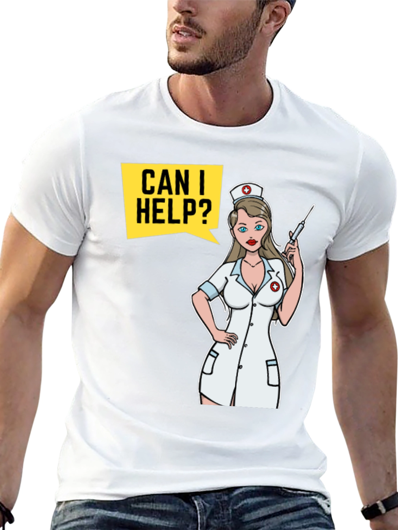 Black Humorous Nurse Cartoon T-Shirt view 13
