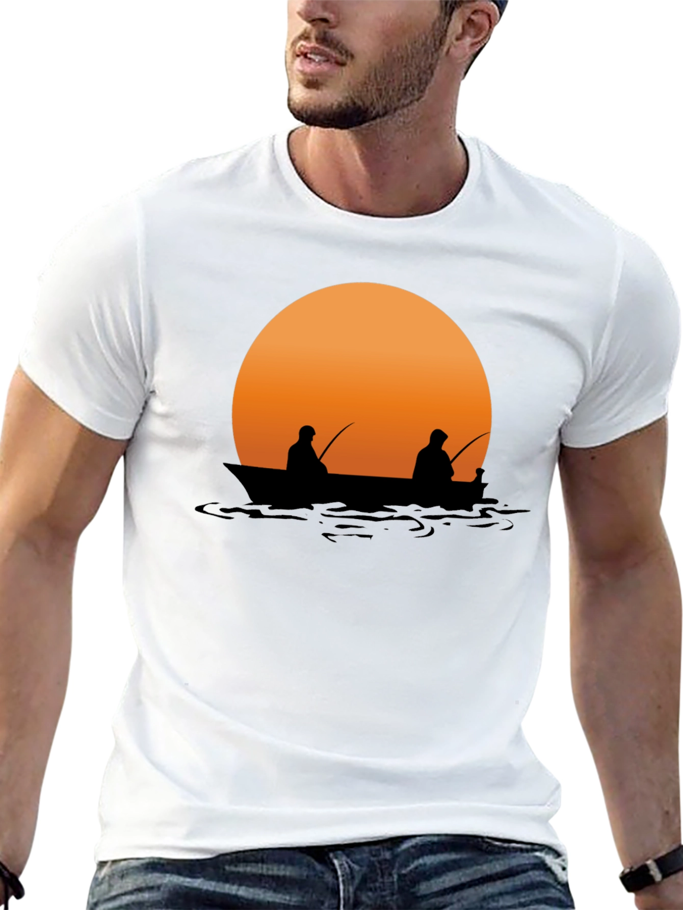 Black Sunset Fishing Graphic Tee - Relaxed Comfort view 13