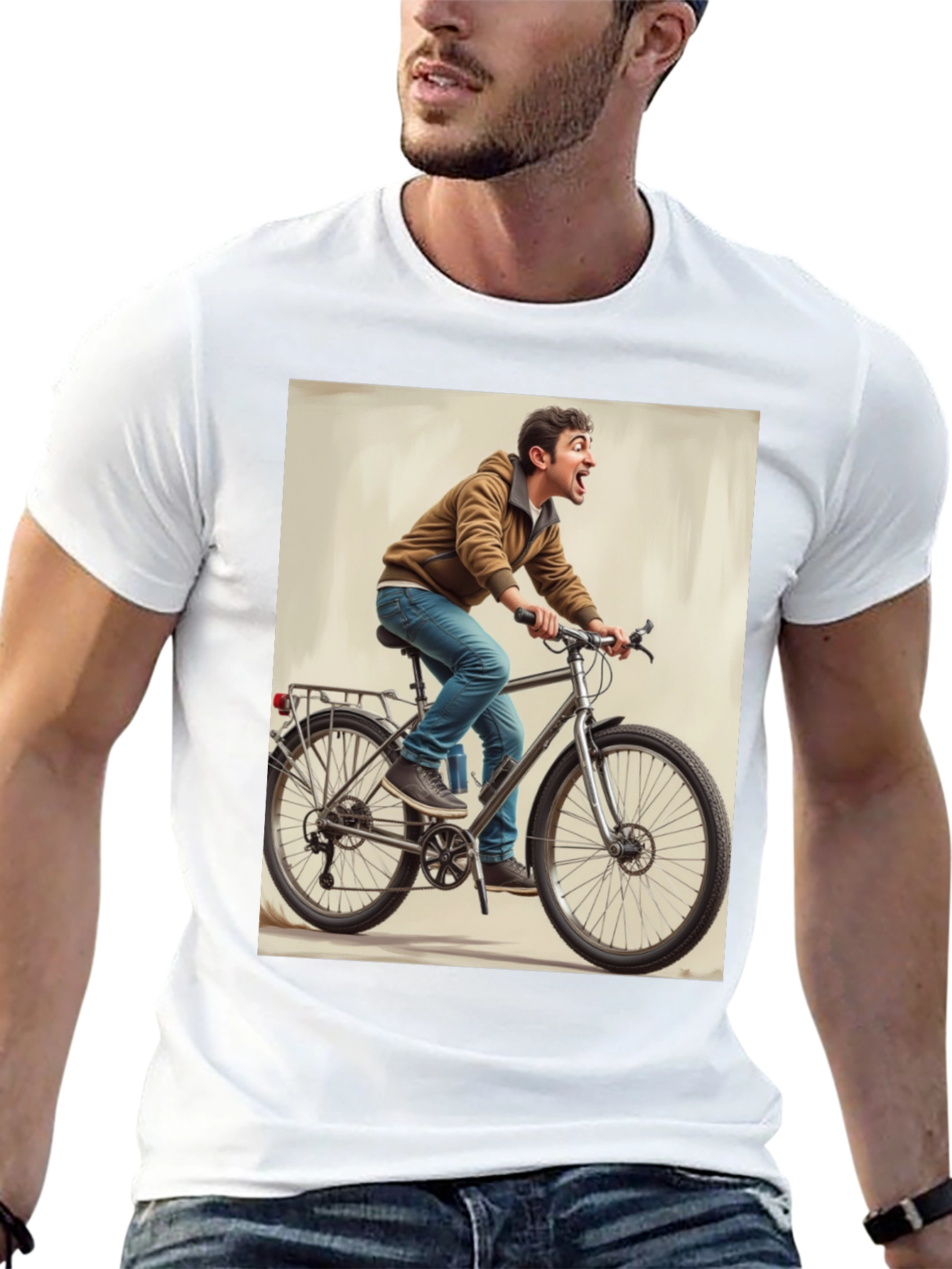 Black Funny Man on Bike Graphic Tee - Black view 13