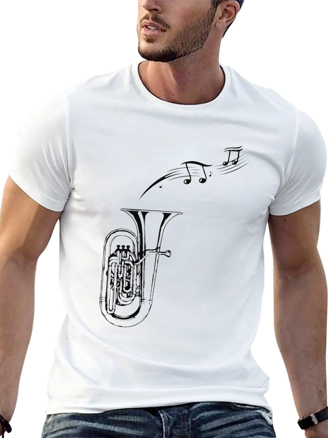 Black Tuba and Music Notes Black T-Shirt view 13