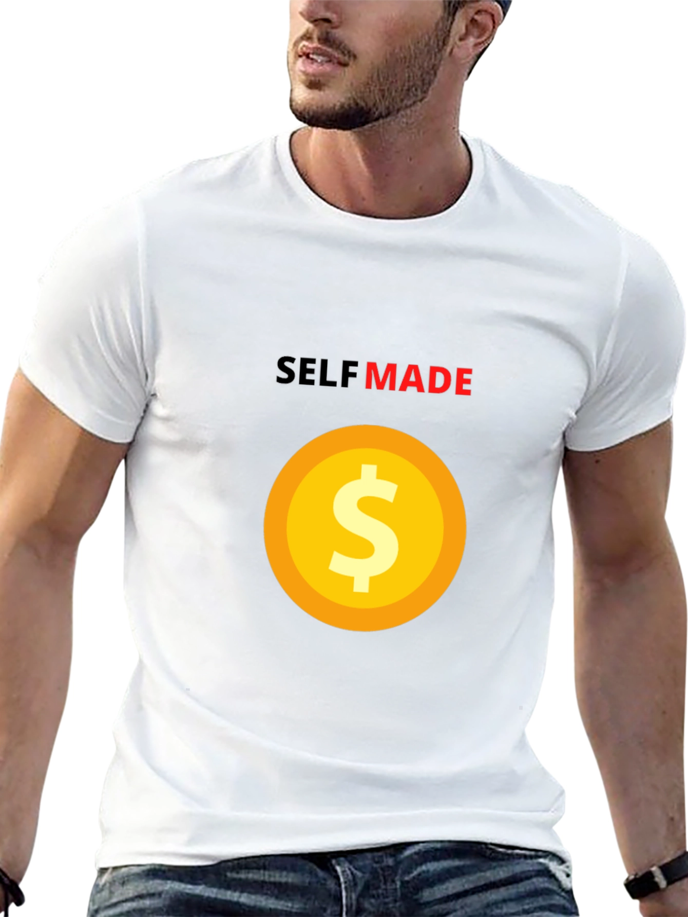 Black Self Made T-Shirt - Gold Dollar Sign - Black Tee view 13