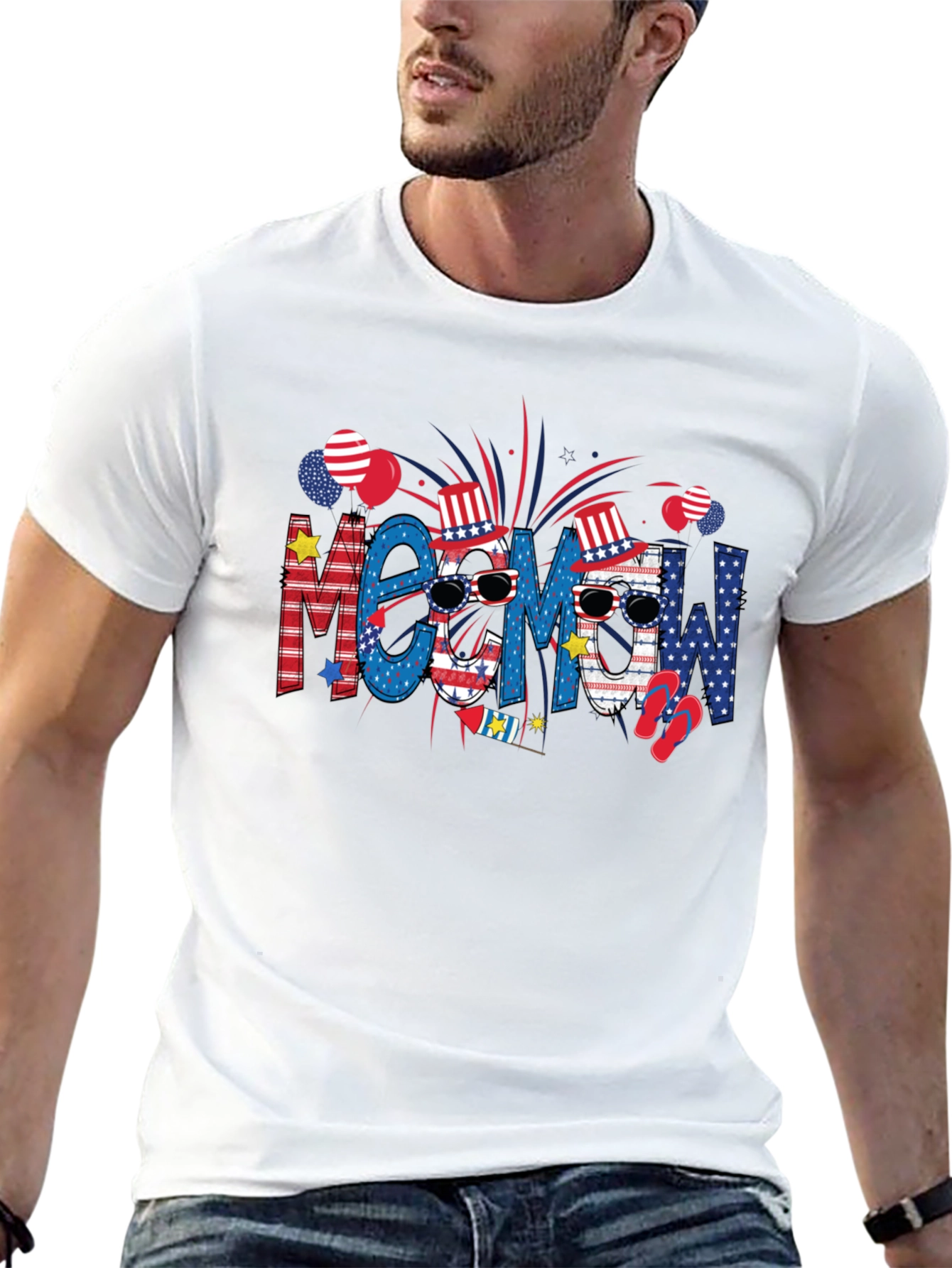 Meow! USA Patriotic T-Shirt - Summer Fourth of July Tee - 13