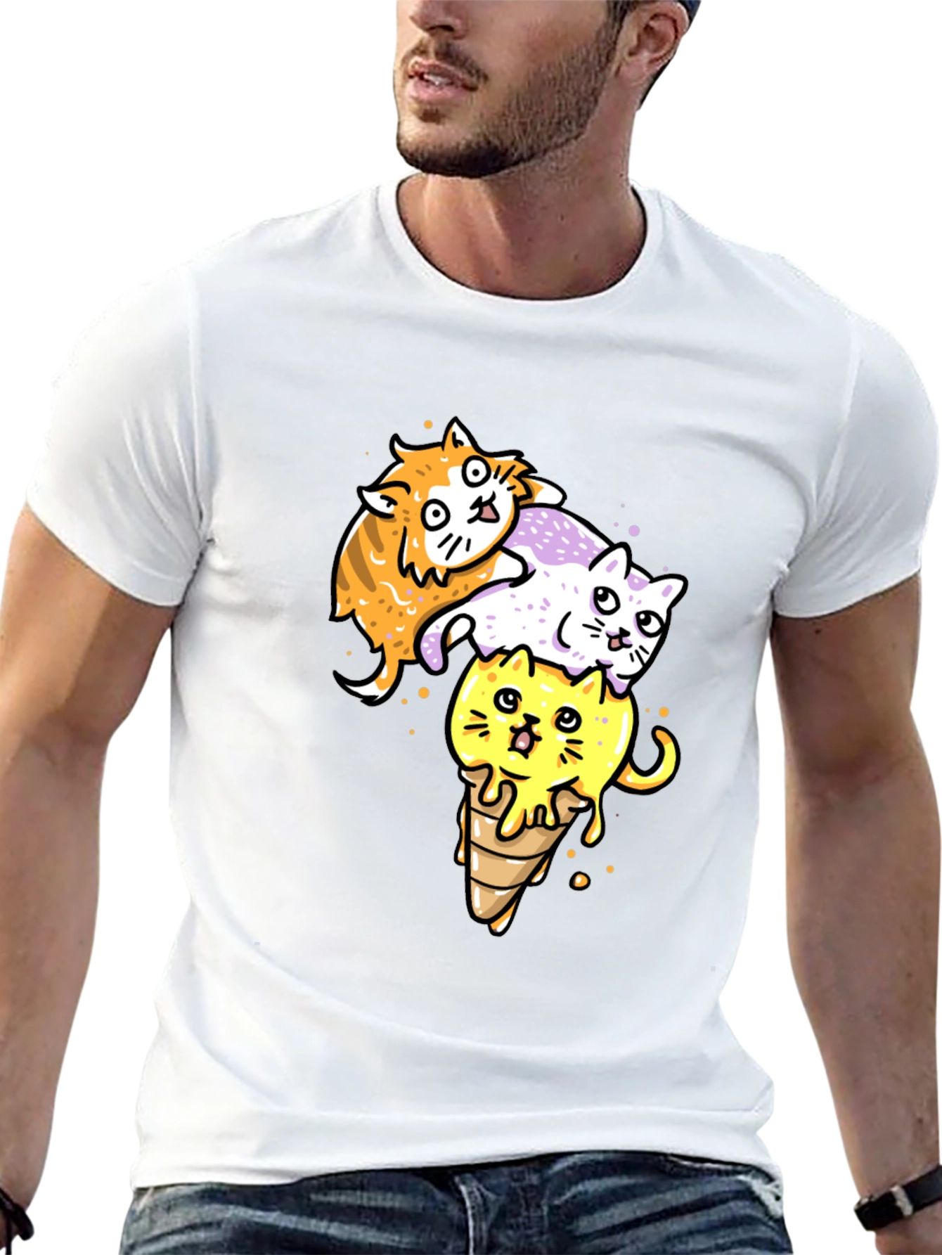 Black Cats Ice Cream T-Shirt, Fun Graphic Tee view 13