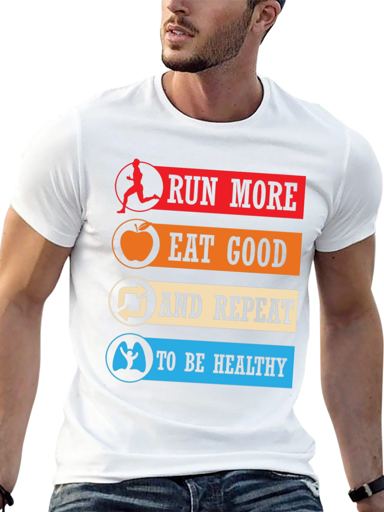 Black Run More Eat Good Healthy Lifestyle T-Shirt view 13