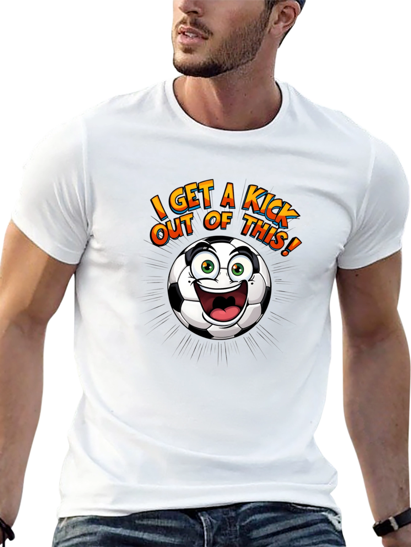 Black Funny Soccer Ball Cartoon Graphic T-Shirt view 13