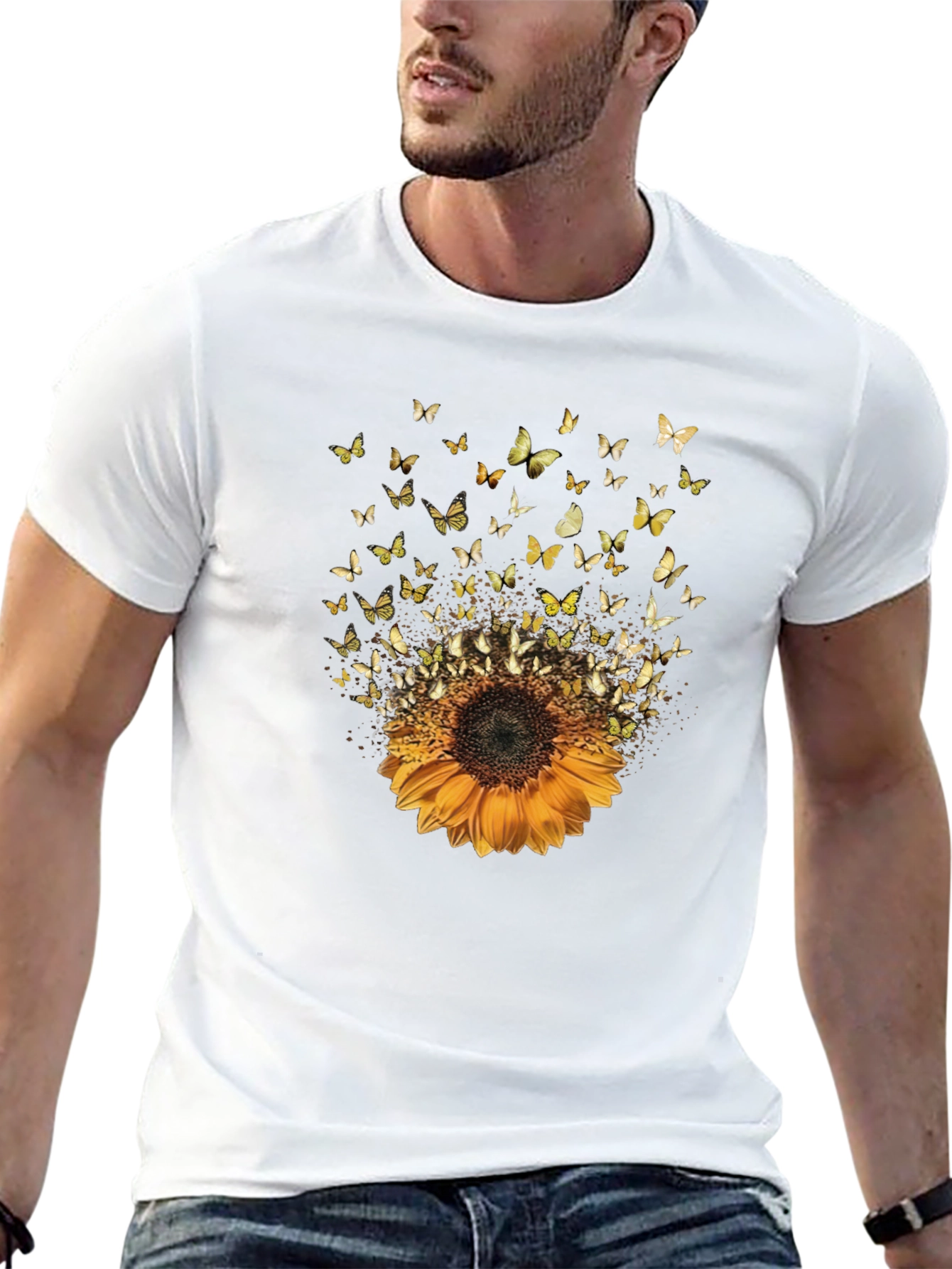 Black Sunflower Butterfly Graphic Tee - Casual Style view 13