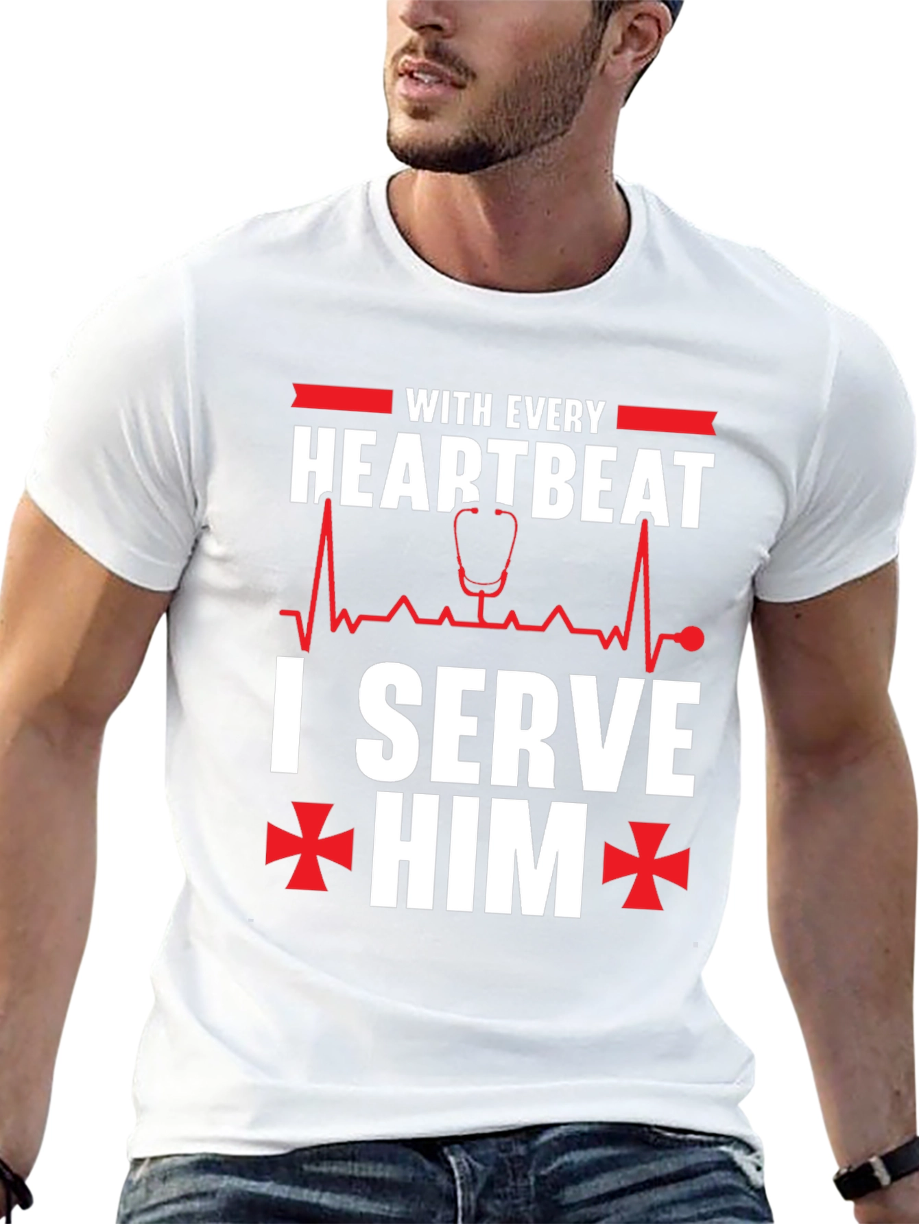 Black With Every Heartbeat I Serve Him Graphic T-Shirt view 13