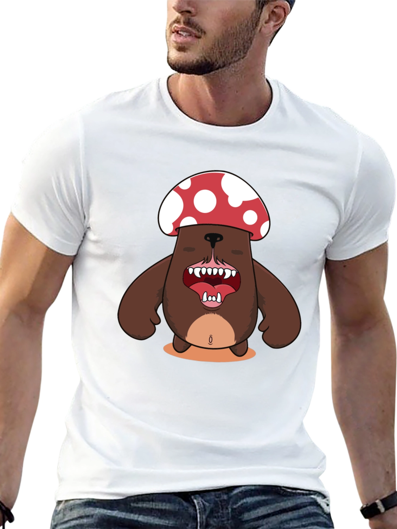 Black Mushroom Bear Graphic Tee - Unique Funny Design view 13