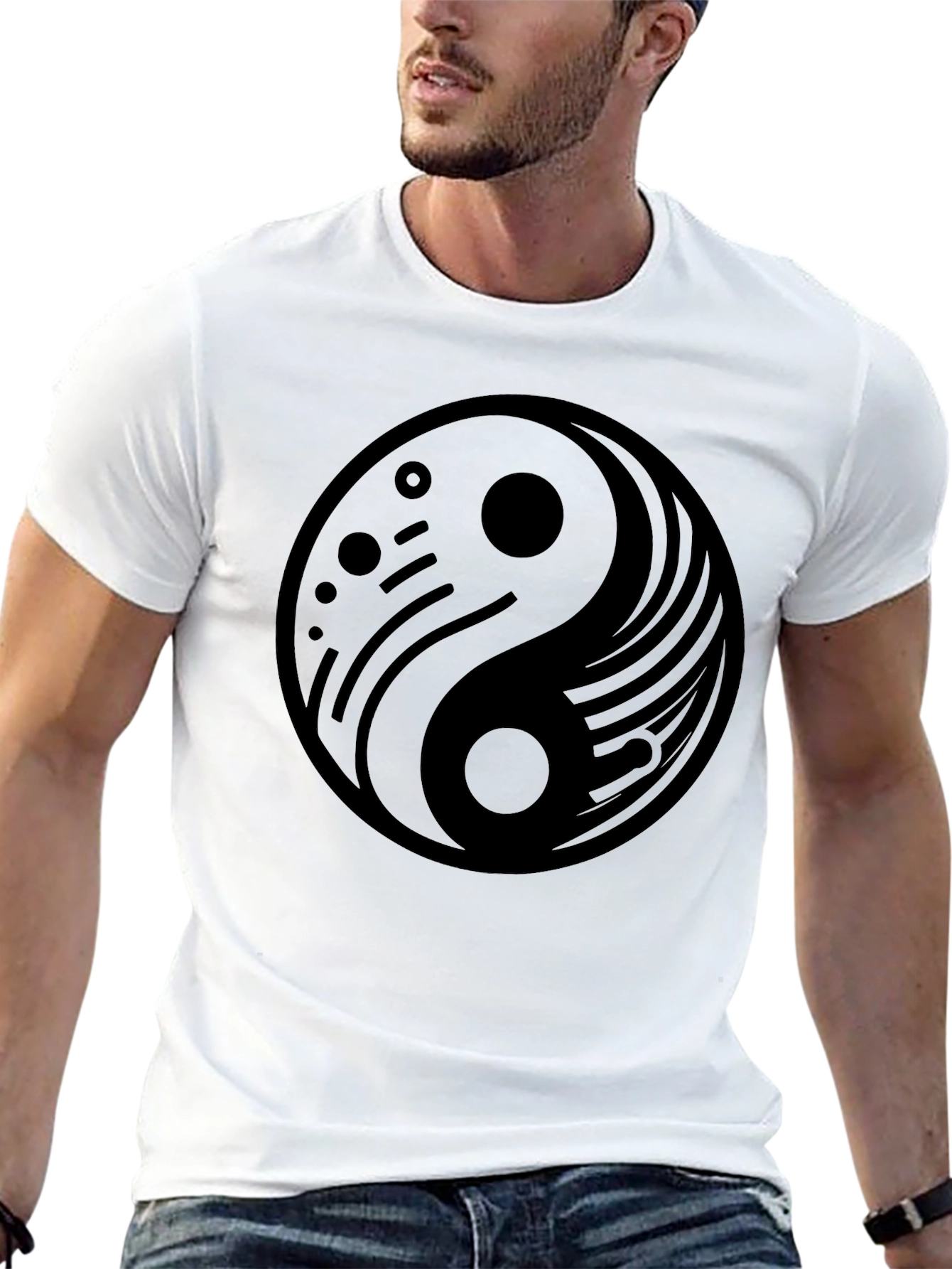 Black Yin Yang Graphic Black T-Shirt view 13