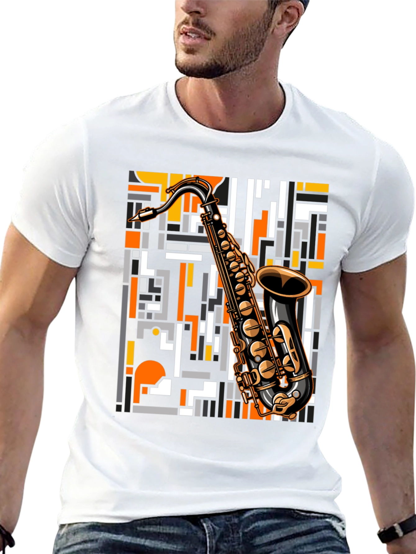 Black Saxophone Graphic Print T-Shirt - Black view 13