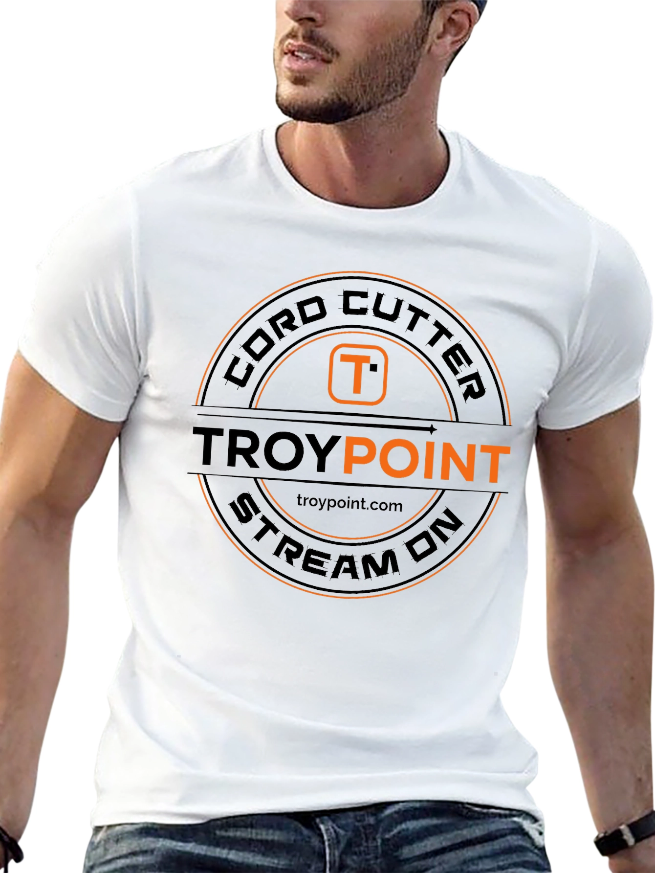 Black Cord Cutter TROYPOINT Stream On Black T-Shirt view 13
