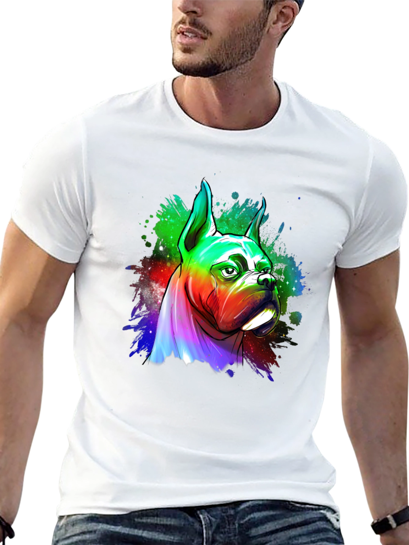 Black Rainbow Boxer Dog Graphic Tee - Unique Art T-Shirt view 13