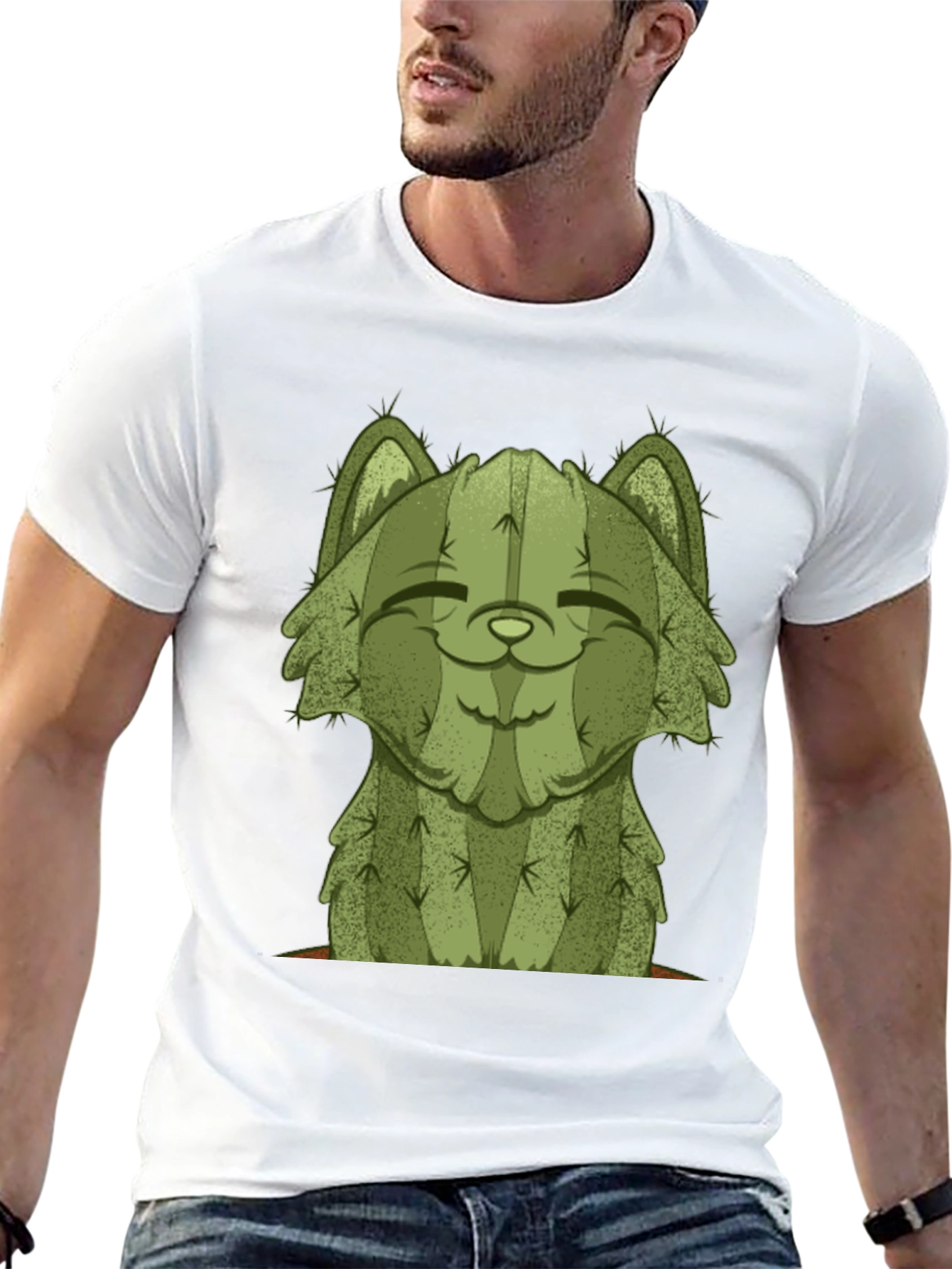 Black Cactus Cat Graphic Tee - Unique Unisex Shirt view 13