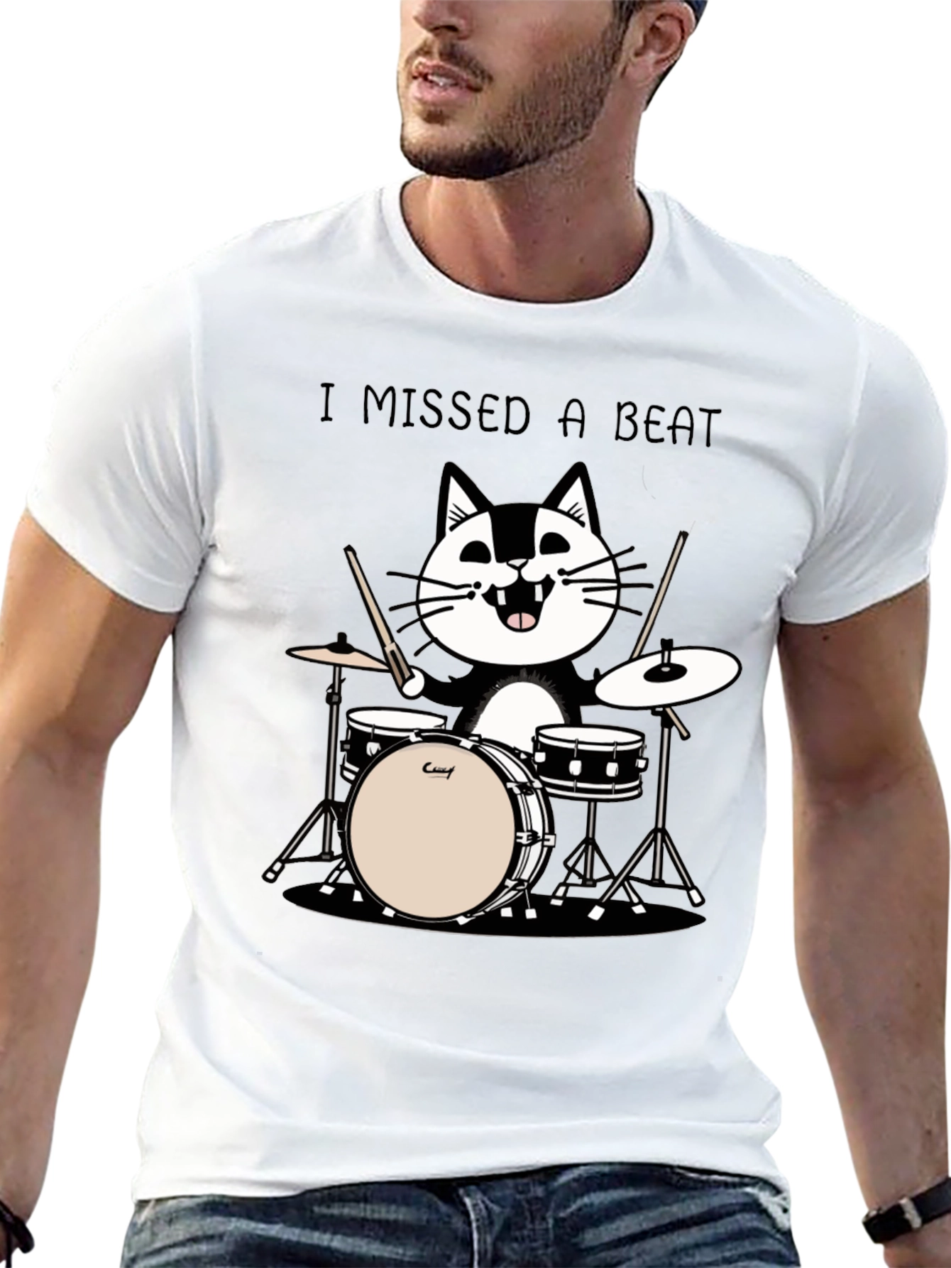 Black I Missed a Beat Cat Drummer T-Shirt view 13